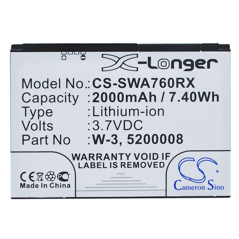 Li-ion Battery Fits Sierra Wireless, Aircard 760, Aircard 760s, Aircard 762s 3.7v, 2000mah Hotspot Cameron Sino Technology Limited