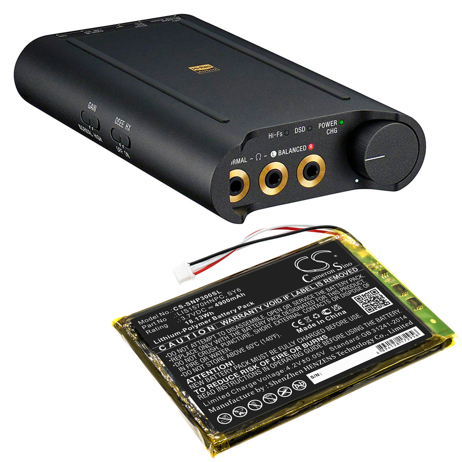 Li-Polymer Battery fits Sony, Pha-3 3.7V, 4900mAh / 18.13Wh Amplifier Cameron Sino Technology Limited