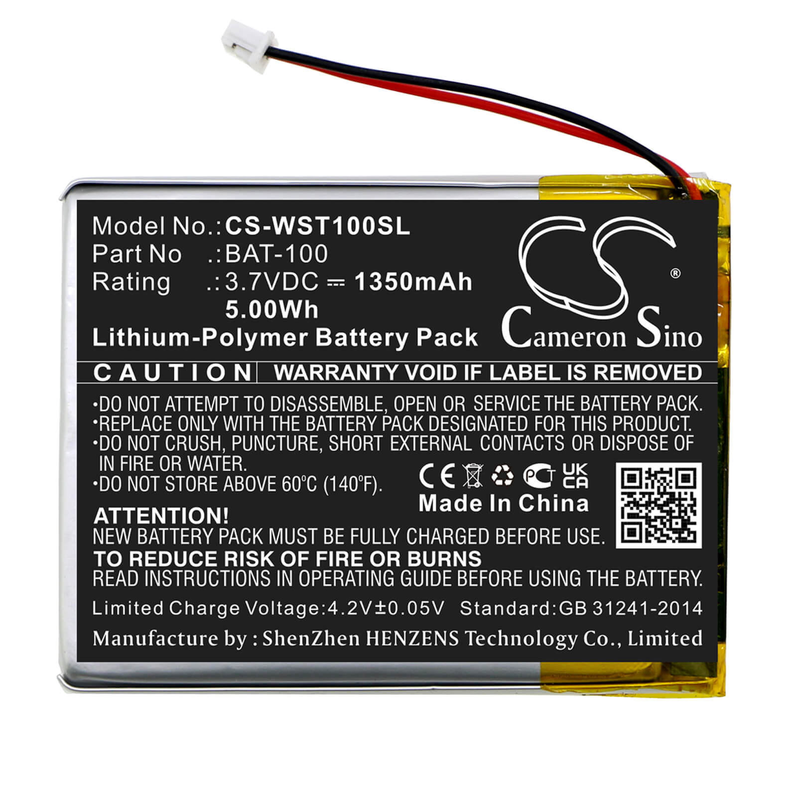 Li-Polymer Battery fits Williams Sound, Digi-wave Dlt 100, Digi-wave Dlt Transceivers 3.7V, 1350mAh / 5.00Wh Amplifier Cameron Sino Technology Limited