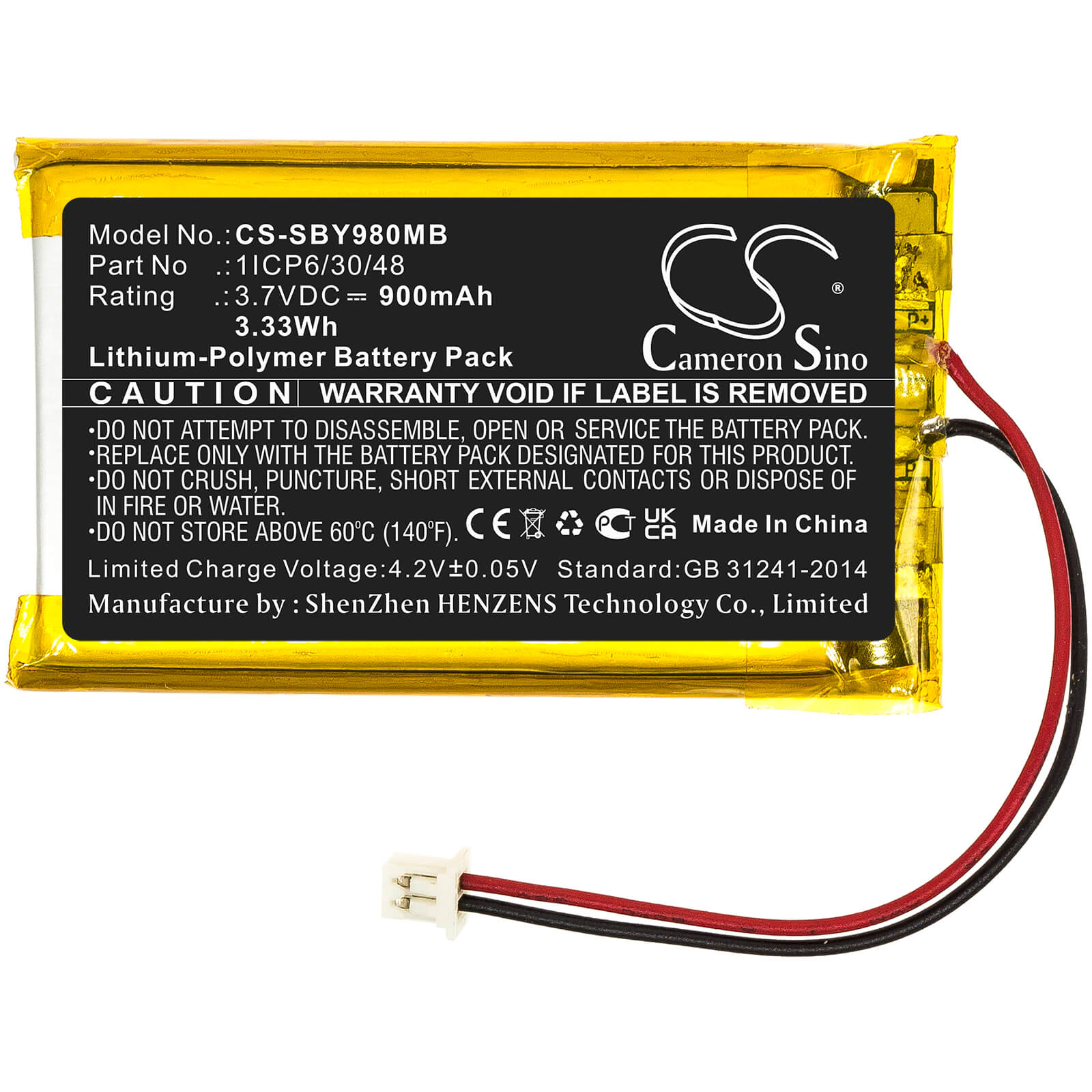 Li-Polymer Battery fits Sanitas, Sby 98 3.7V, 900mAh / 3.33Wh BabyPhone Cameron Sino Technology Limited
