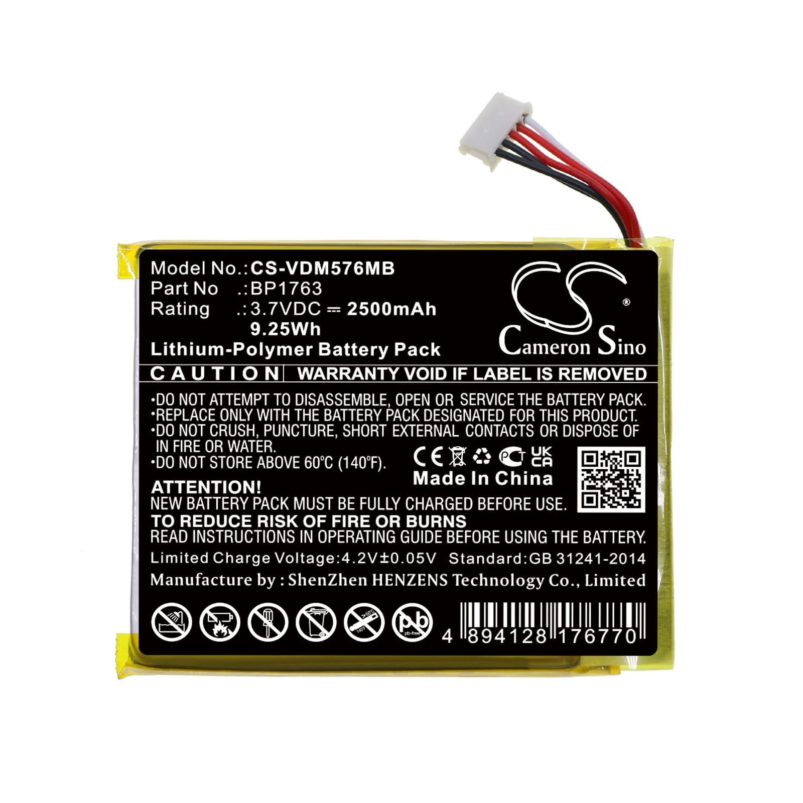 Li-Polymer Battery fits Vtech, Rm5764-2hd, Rm5764hd 3.7V, 2500mAh / 9.25Wh BabyPhone Cameron Sino Technology Limited