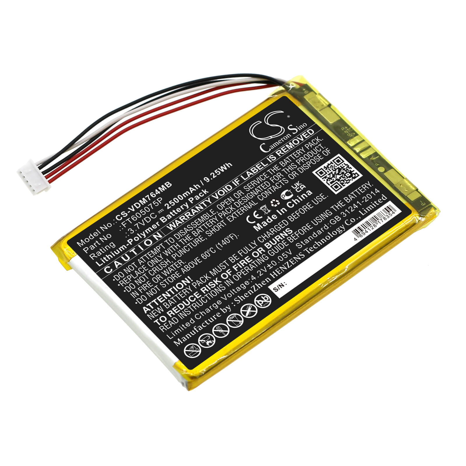 Li-Polymer Battery fits Vtech, Rm7764-2hd, Rm7764hd 3.7V, 2500mAh / 9.25Wh BabyPhone Cameron Sino Technology Limited