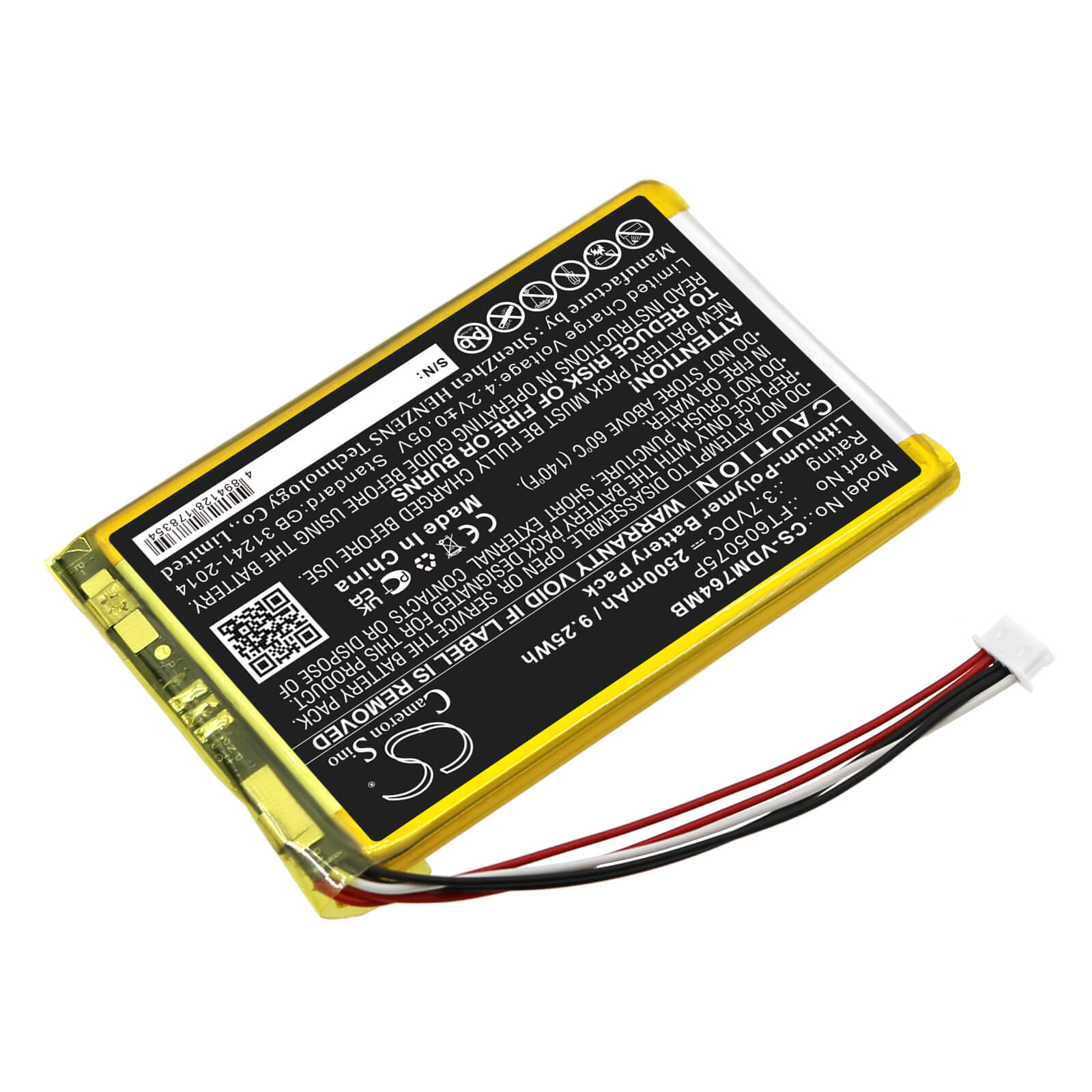 Li-Polymer Battery fits Vtech, Rm7764-2hd, Rm7764hd 3.7V, 2500mAh / 9.25Wh BabyPhone Cameron Sino Technology Limited