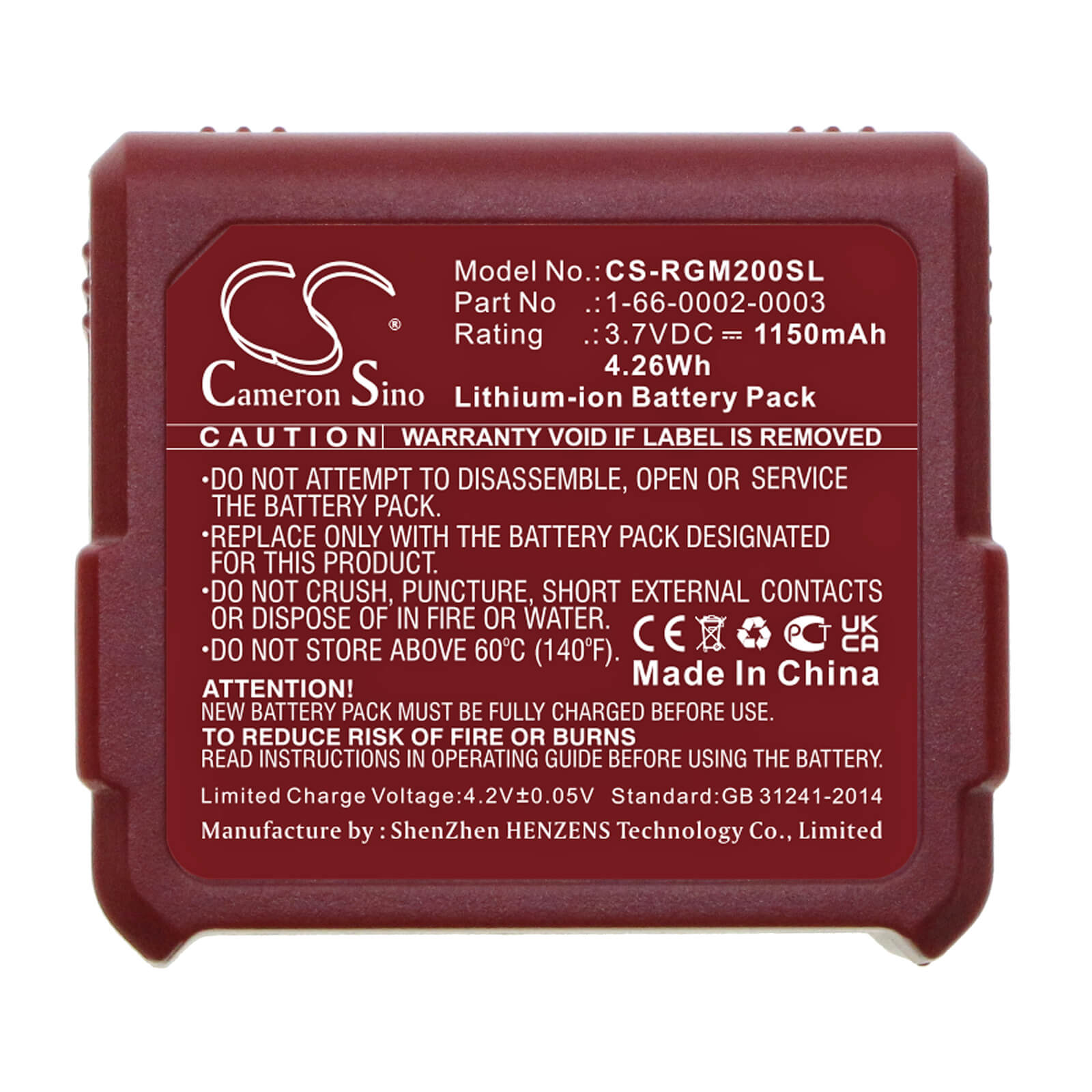 Li-ion Battery fits Rgis, Guia Rm2 3.7V, 1150mAh / 4.26Wh Barcode Scanner Cameron Sino Technology Limited