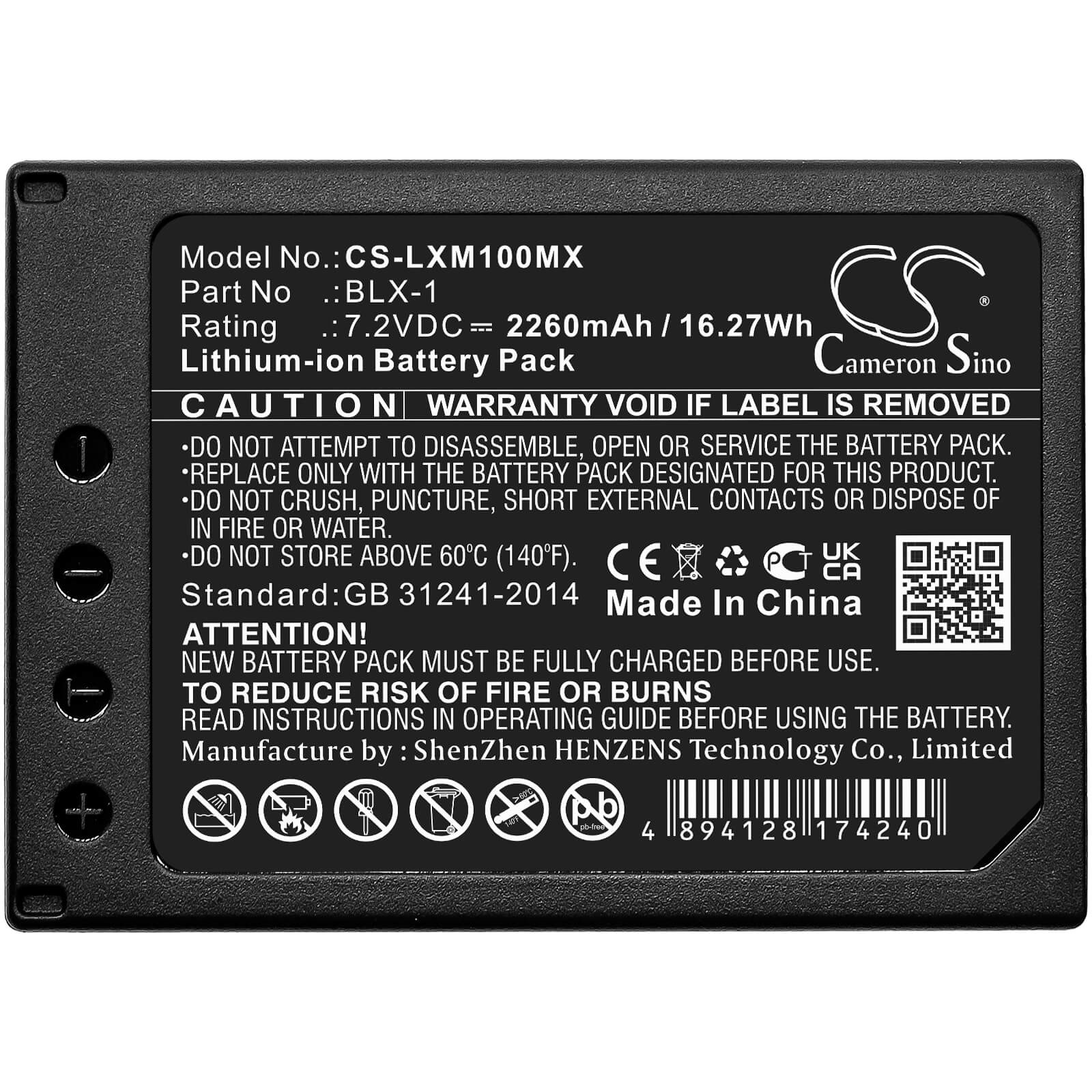 Li-ion Battery fits Olympus, Om System Om-1, Om-1 Mirrorless 7.2V, 2260mAh / 16.27Wh Camera Cameron Sino Technology Limited