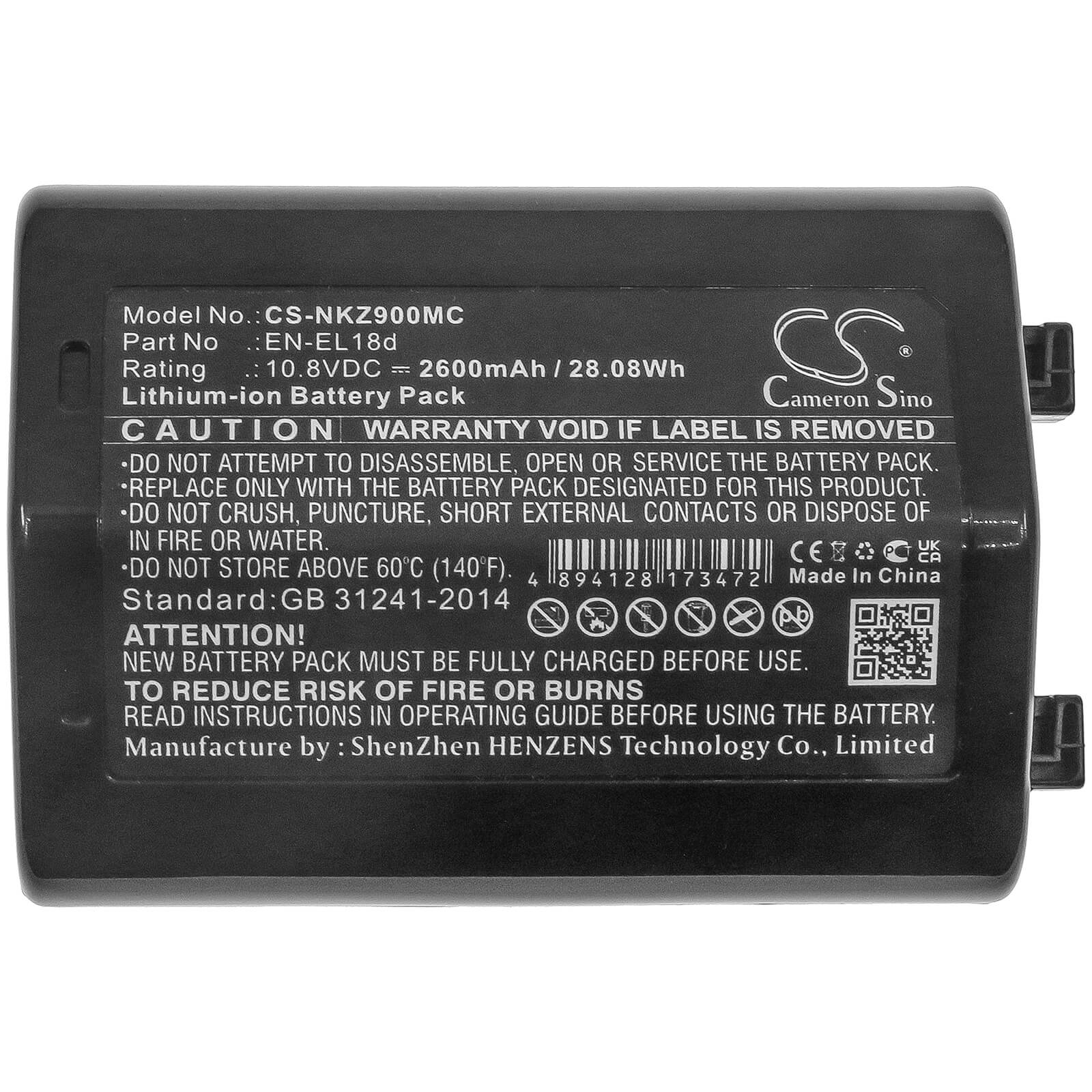 Li-ion Battery fits Nikon, D6, Z9 10.8V, 2600mAh / 28.08Wh Camera Cameron Sino Technology Limited