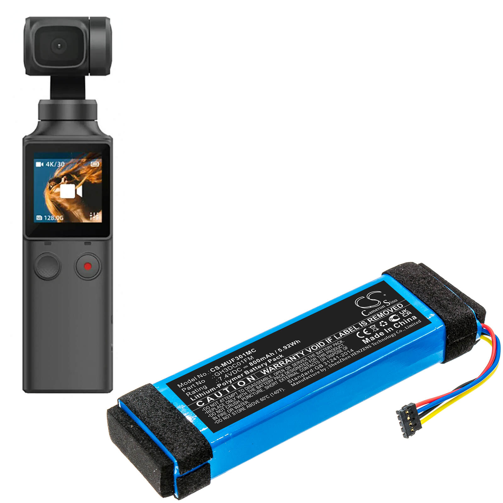 Li-Polymer Battery fits Xiaomi, Fimi Palm 7.4V, 800mAh / 5.92Wh Camera Cameron Sino Technology Limited