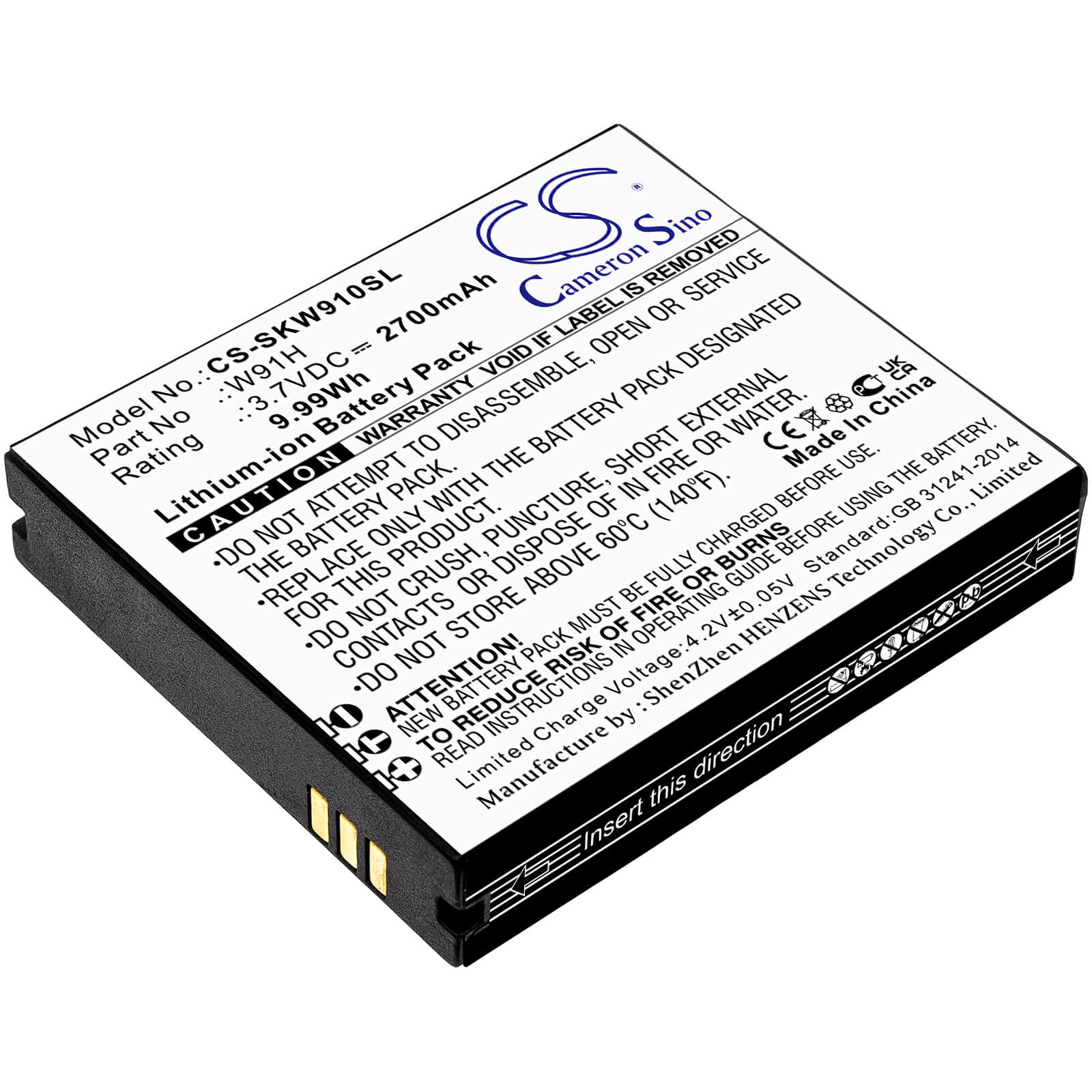 Li-ion Battery fits Skyroam, W19, W19h 3.7V, 2700mAh / 9.99Wh Hotspot Cameron Sino Technology Limited