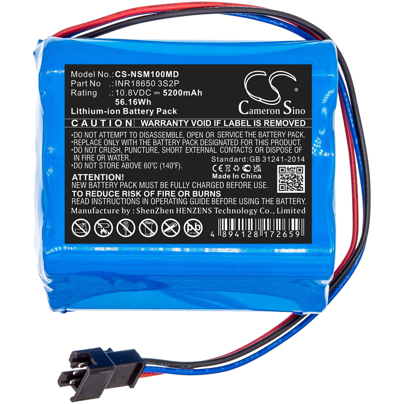 Li-ion Battery fits Neusoft, Nsc-m10 10.8V, 5200mAh / 56.16Wh Medical Cameron Sino Technology Limited