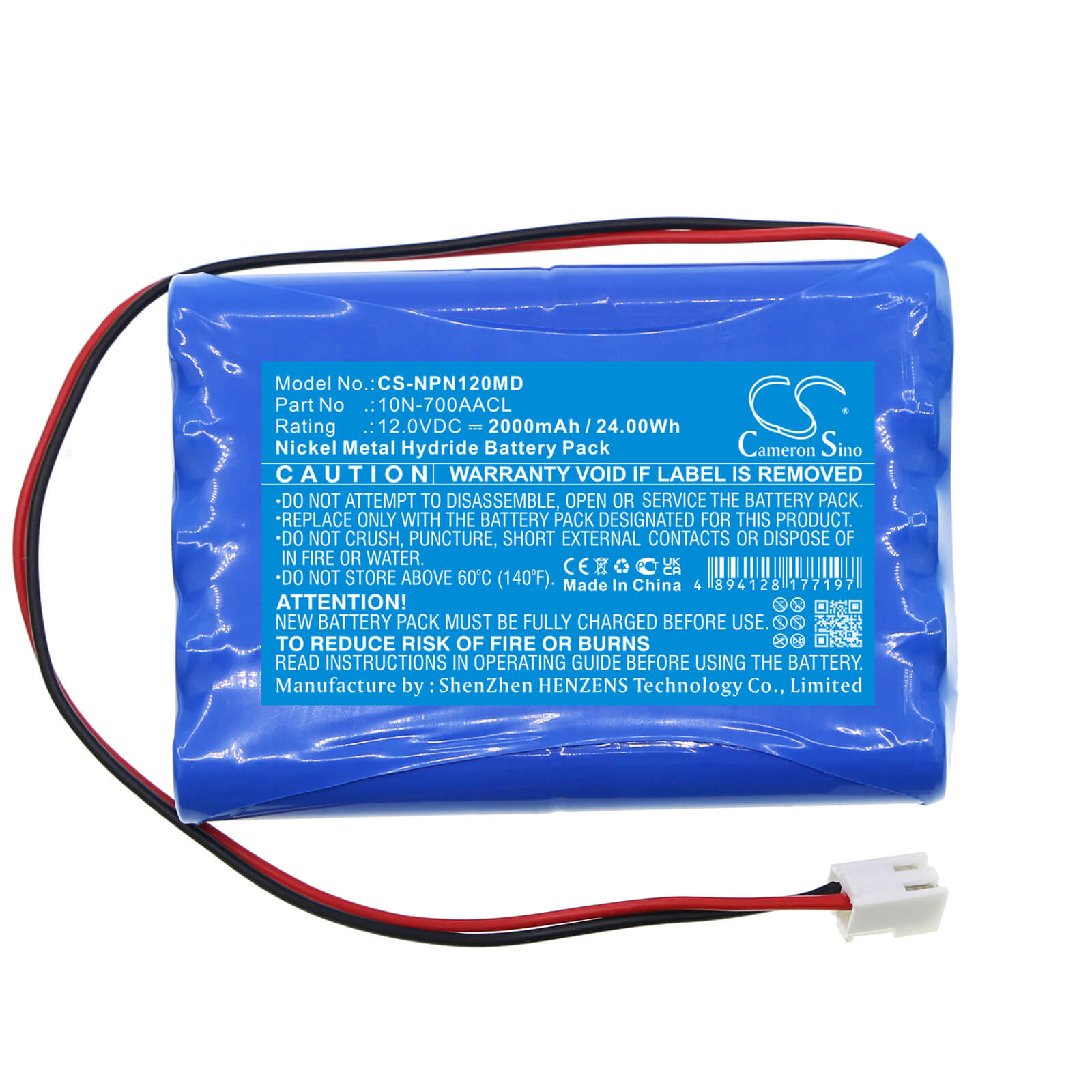 Ni-MH Battery fits Nipro, Ncu-12 12.0V, 2000mAh / 24.00Wh Medical Cameron Sino Technology Limited