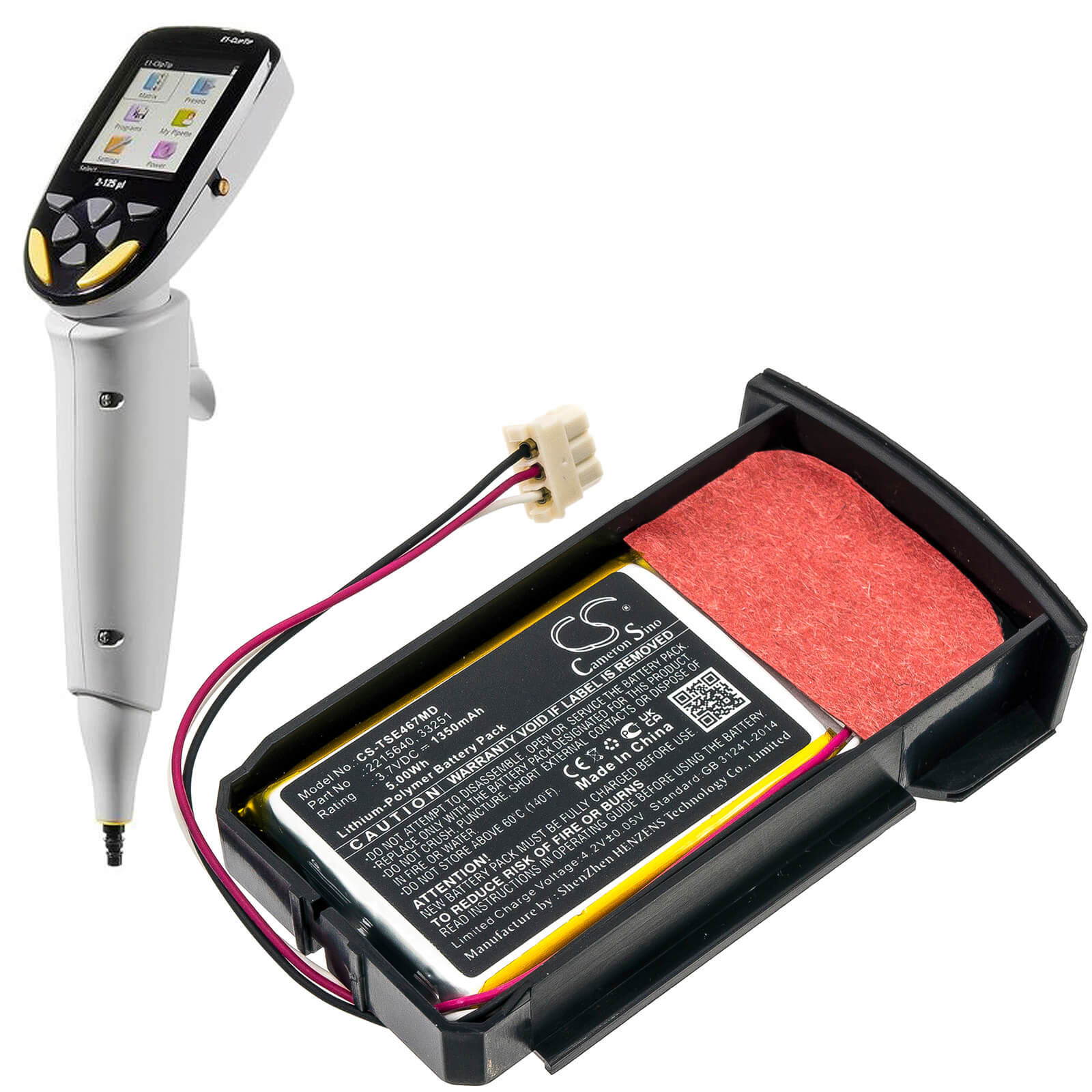 Li-Polymer Battery fits Thermo Scientific, 4672 Multichannel, E1 Clip Tip 4671 Single Channe 3.7V, 1350mAh / 5.00Wh Medical Cameron Sino Technology Limited