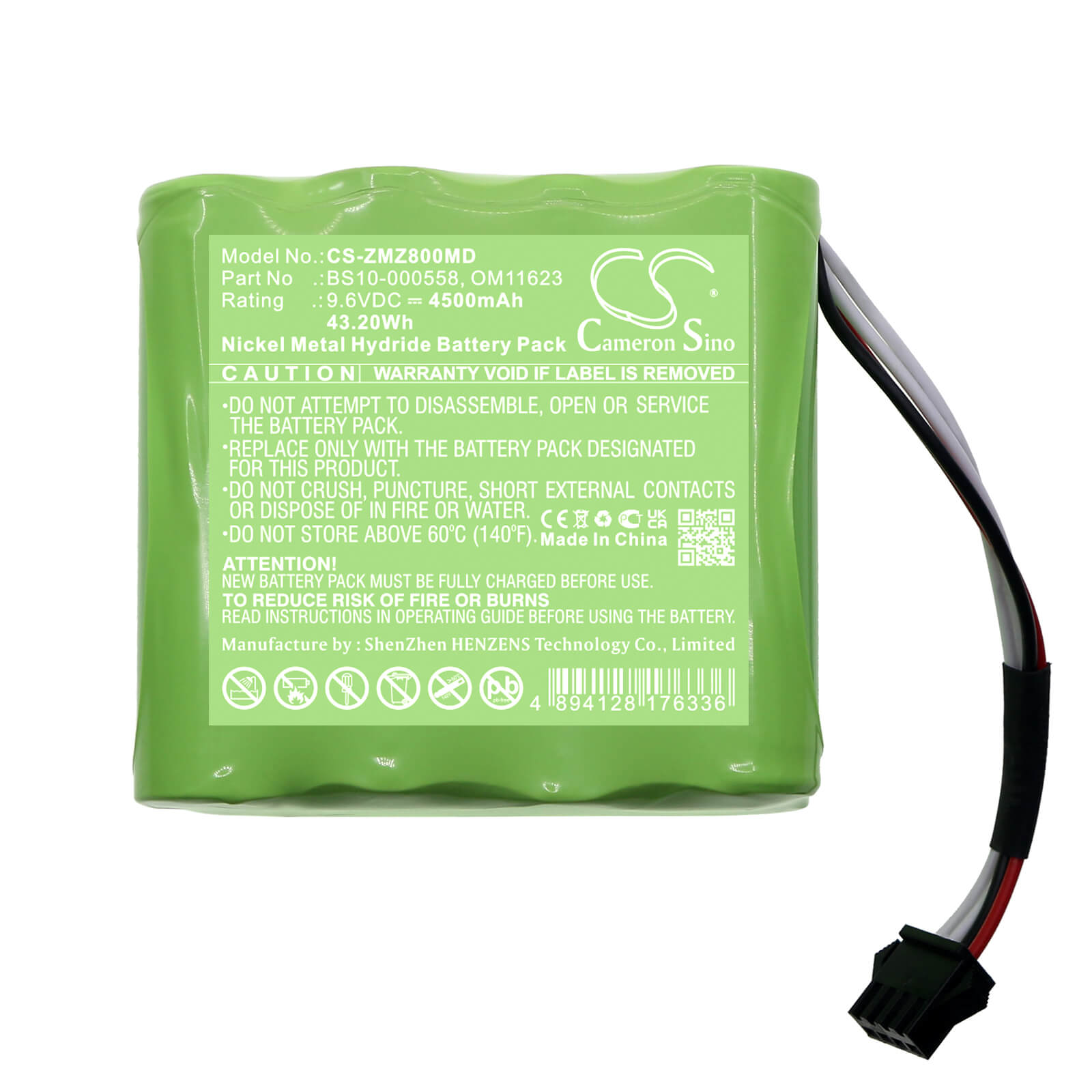 Ni-MH Battery fits Zyno Medical, Z-800 Infusion Pump 9.6V, 4500mAh / 43.20Wh Medical Cameron Sino Technology Limited