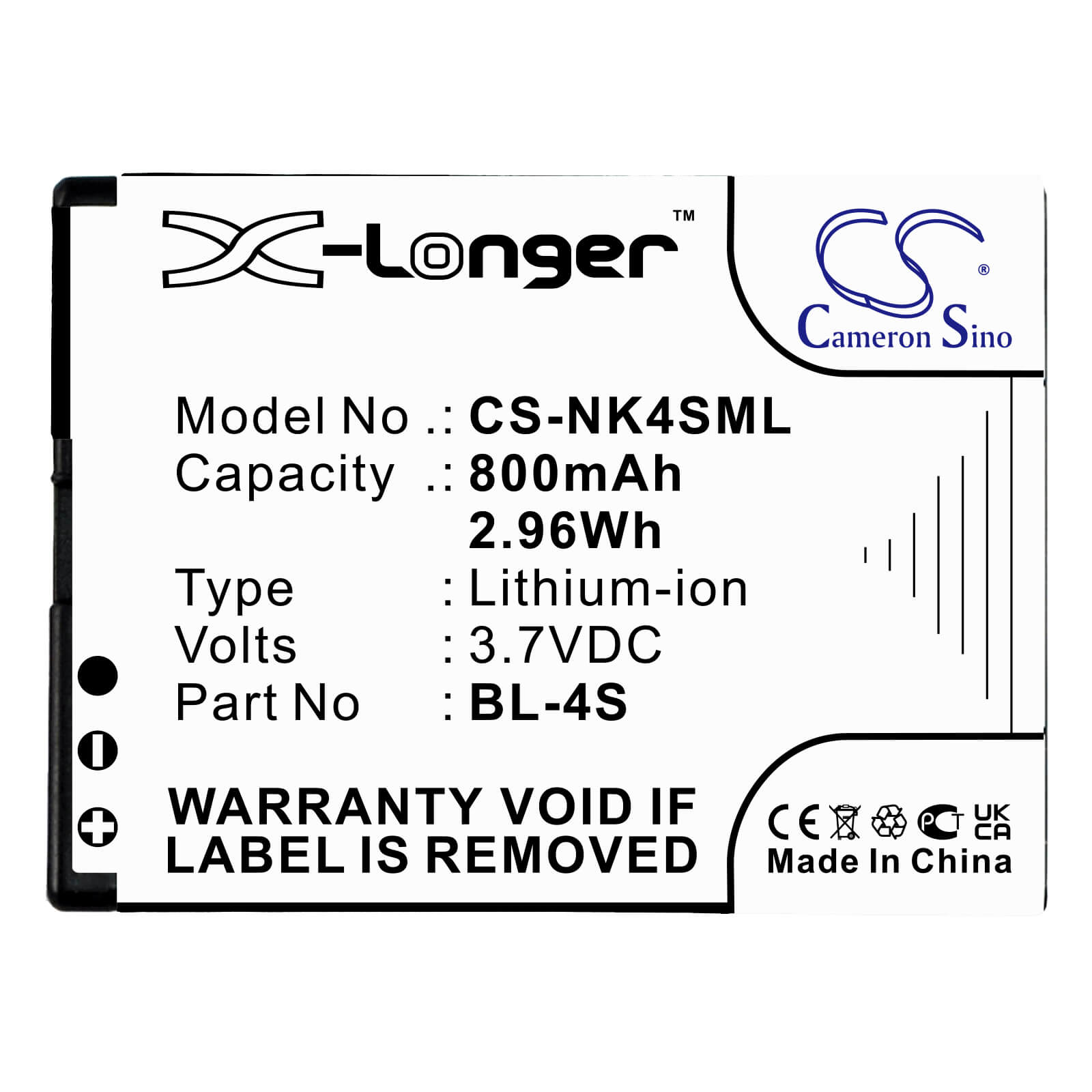 Li-ion Battery fits Nokia, 2680, 2680 Slide 3.7V, 800mAh / 2.96Wh Mobile & SmartPhone Cameron Sino Technology Limited