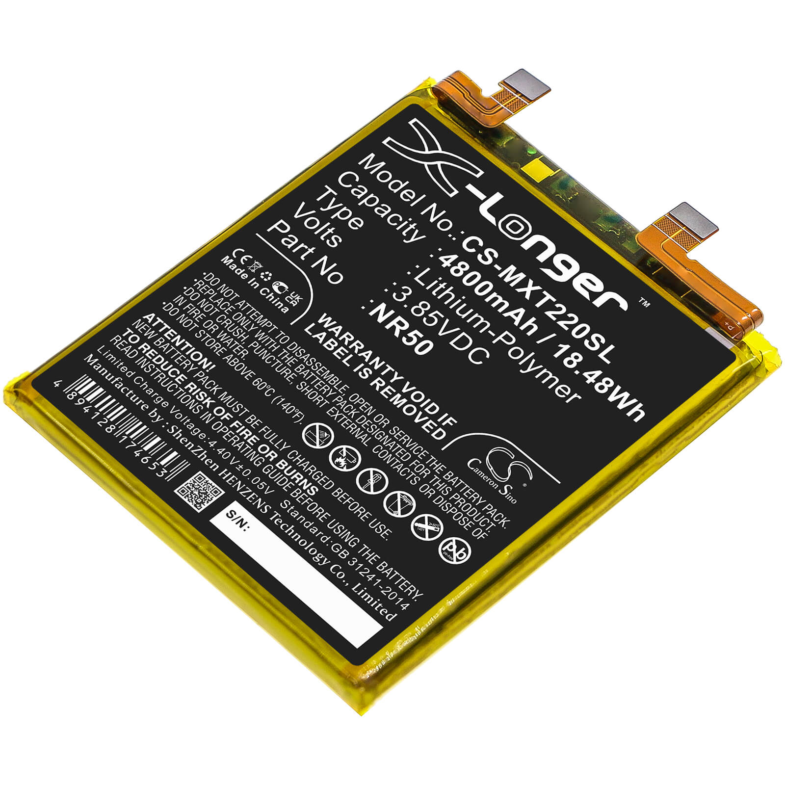 Li-Polymer Battery fits Motorola, Edge 30 Ultra, Moto Edge X30 3.85V, 4800mAh / 18.48Wh Mobile & SmartPhone Cameron Sino Technology Limited