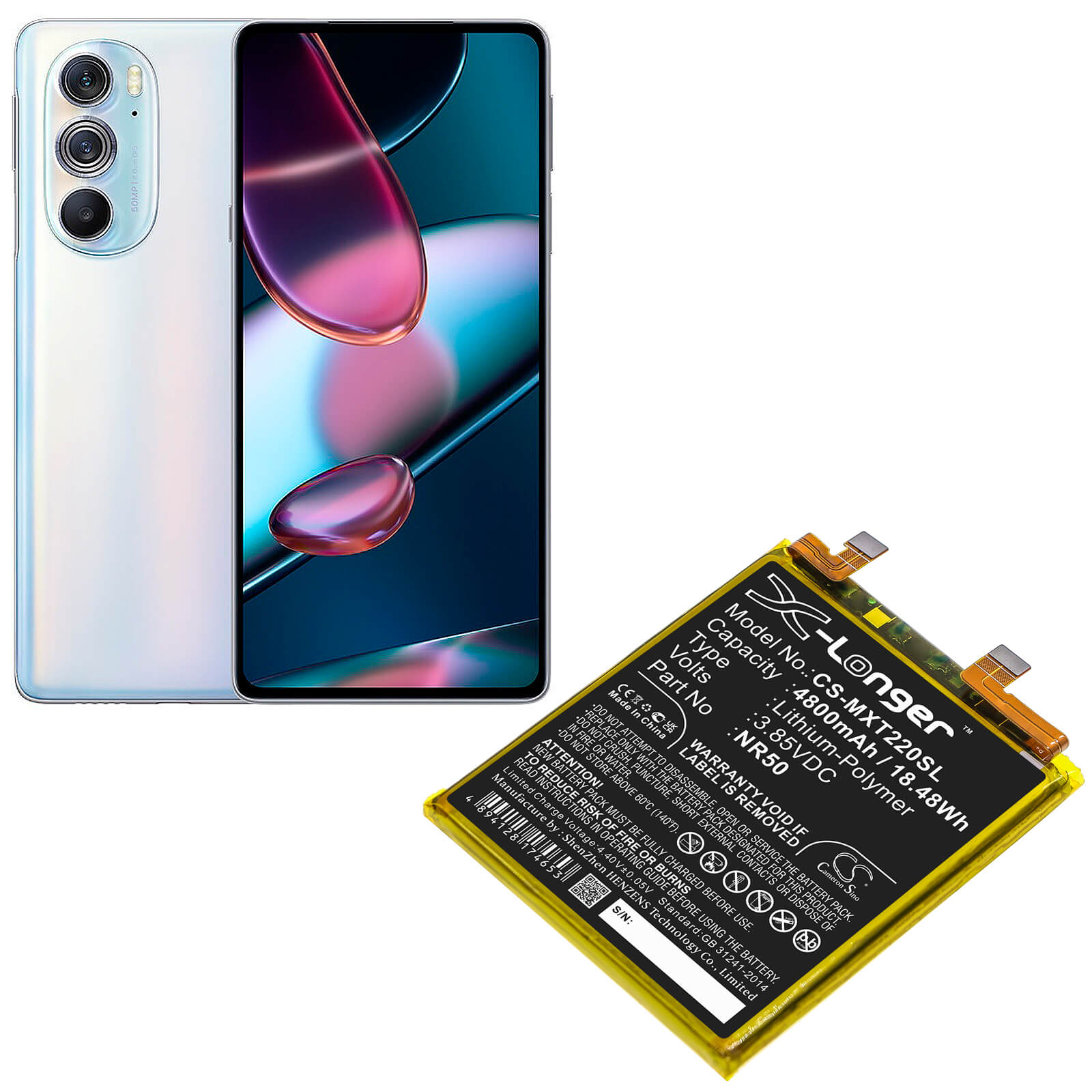 Li-Polymer Battery fits Motorola, Edge 30 Ultra, Moto Edge X30 3.85V, 4800mAh / 18.48Wh Mobile & SmartPhone Cameron Sino Technology Limited