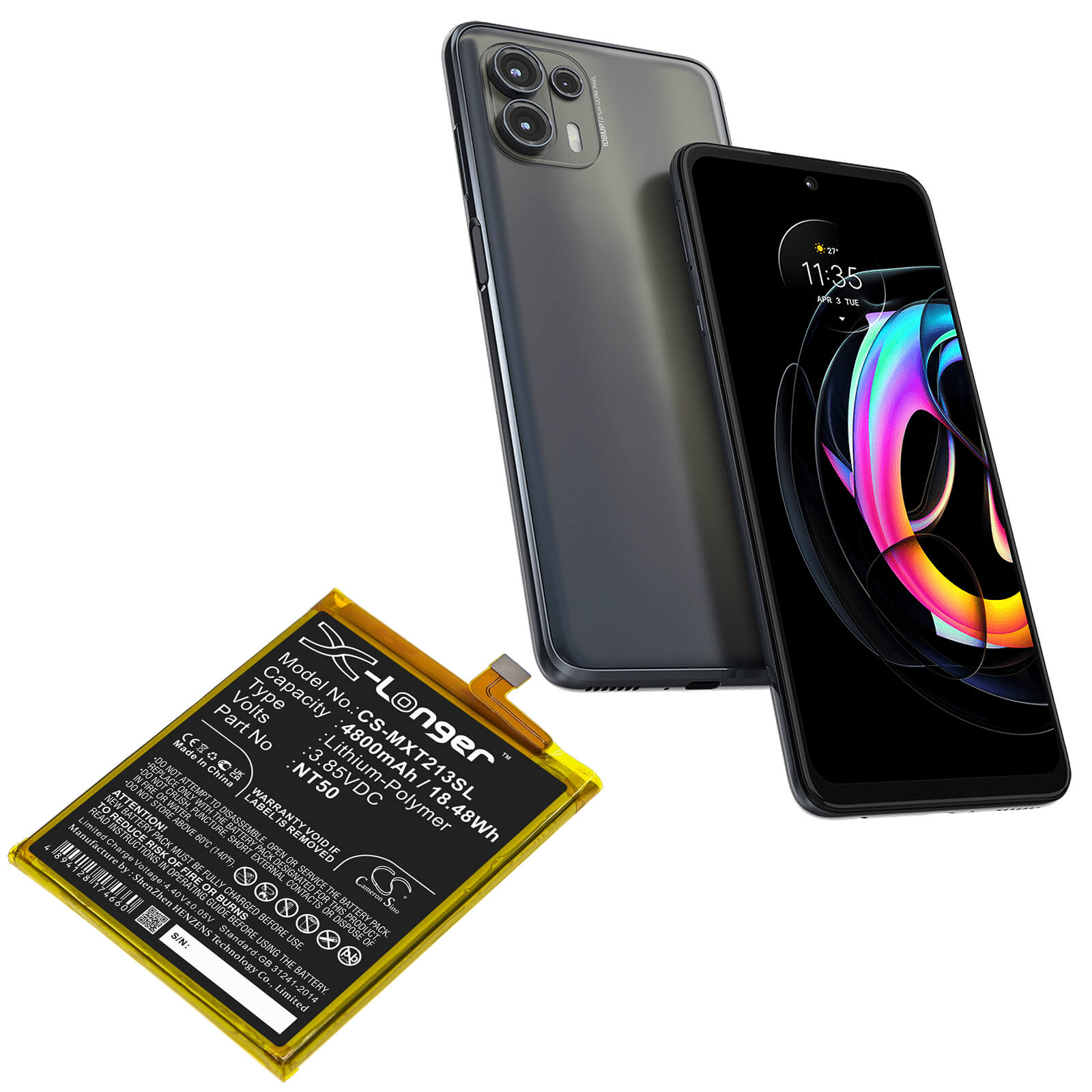 Li-Polymer Battery fits Motorola, Moto Edge 20 Lite, Moto Edge 20 Lite 5g 3.85V, 4800mAh / 18.48Wh Mobile & SmartPhone Cameron Sino Technology Limited