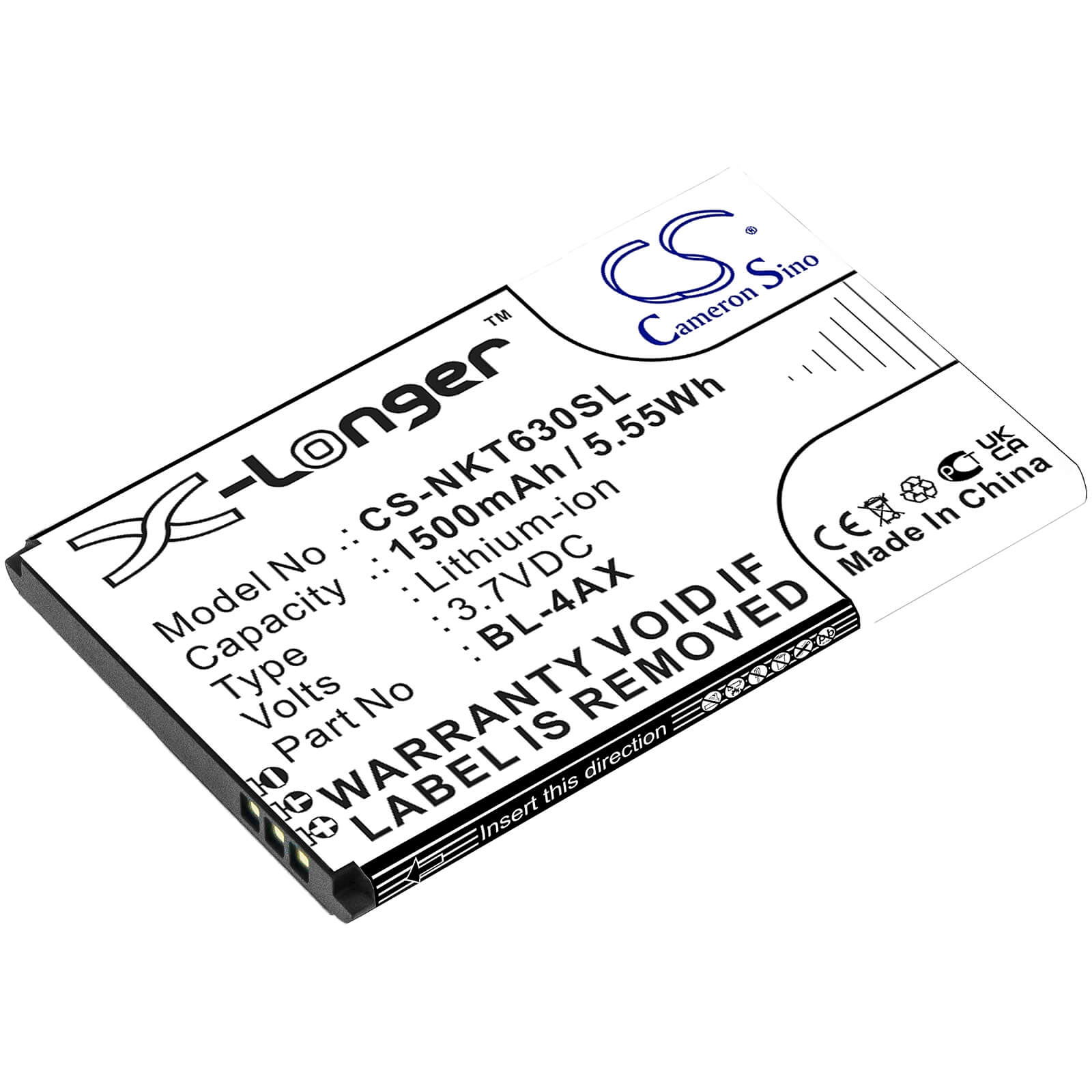 Li-ion Battery fits Nokia, 6300 4g, 8000 4g 3.7V, 1500mAh / 5.55Wh Mobile & SmartPhone Cameron Sino Technology Limited