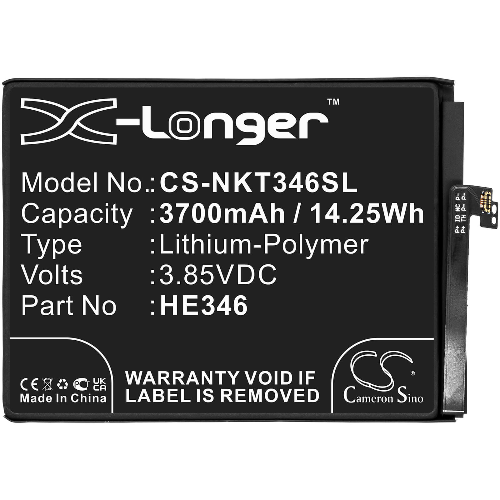 Li-Polymer Battery fits Nokia, 7 Plus, Ta1046 3.85V, 3700mAh / 14.25Wh Mobile & SmartPhone Cameron Sino Technology Limited