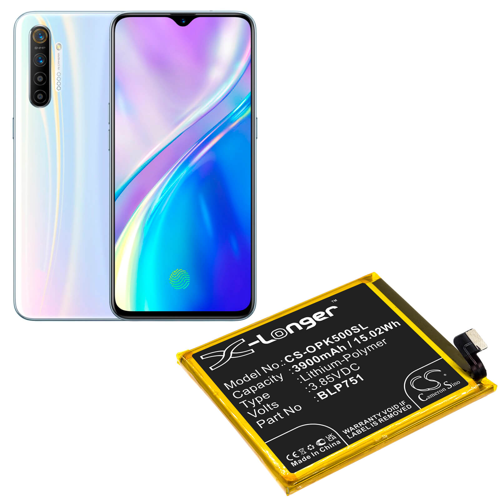 Li-Polymer Battery fits Oppo, K5, Pcnm00 3.85V, 3900mAh / 15.02Wh Mobile & SmartPhone Cameron Sino Technology Limited