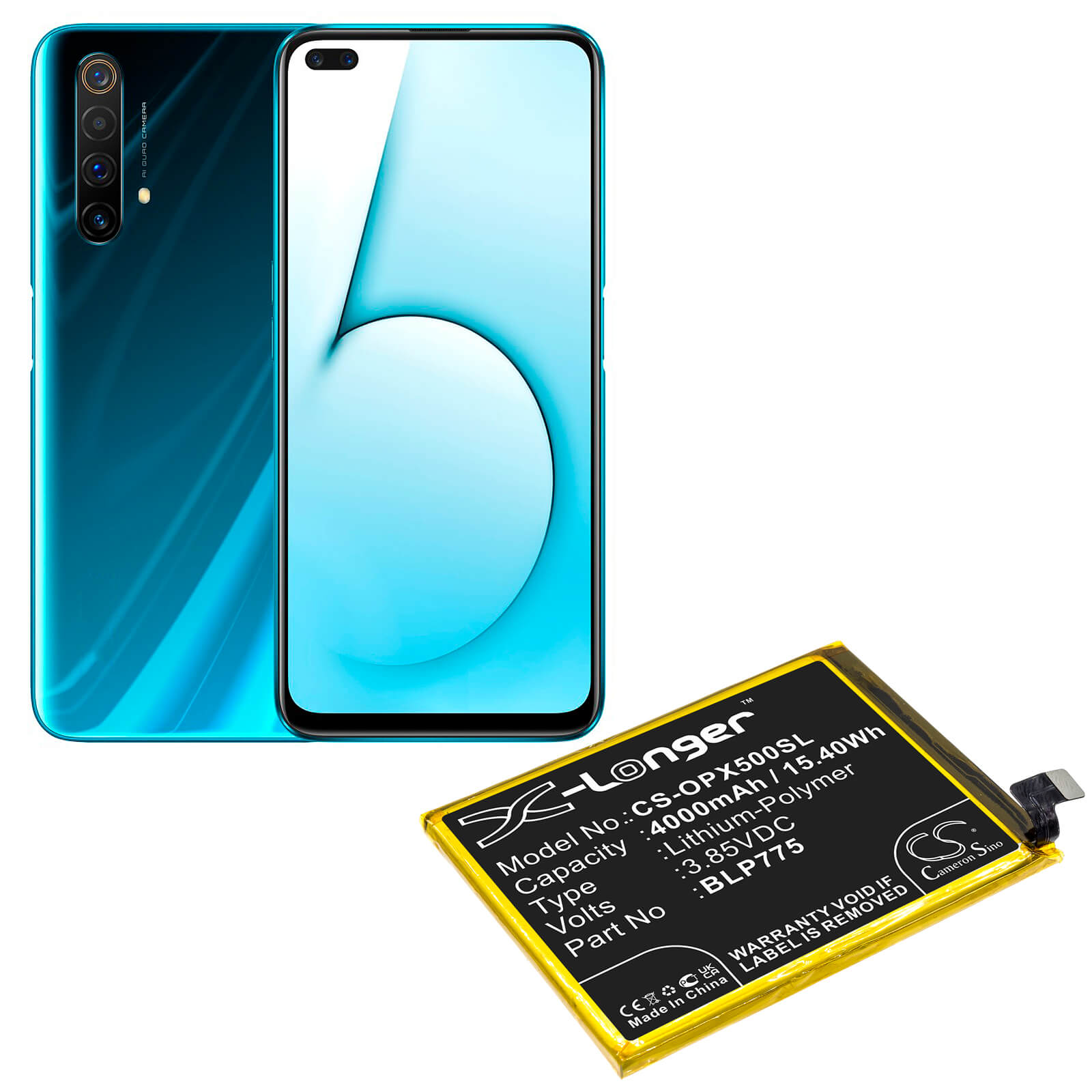 Li-Polymer Battery fits Oppo, Realme X50 5g, Rmx2021 3.85V, 4000mAh / 15.40Wh Mobile & SmartPhone Cameron Sino Technology Limited