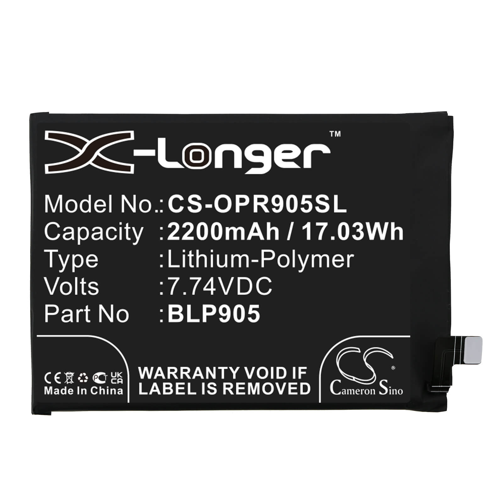 Li-Polymer Battery fits Oppo, Pfdm00, Reno 7 Pro 5g 7.74V, 2200mAh / 17.03Wh Mobile & SmartPhone Cameron Sino Technology Limited