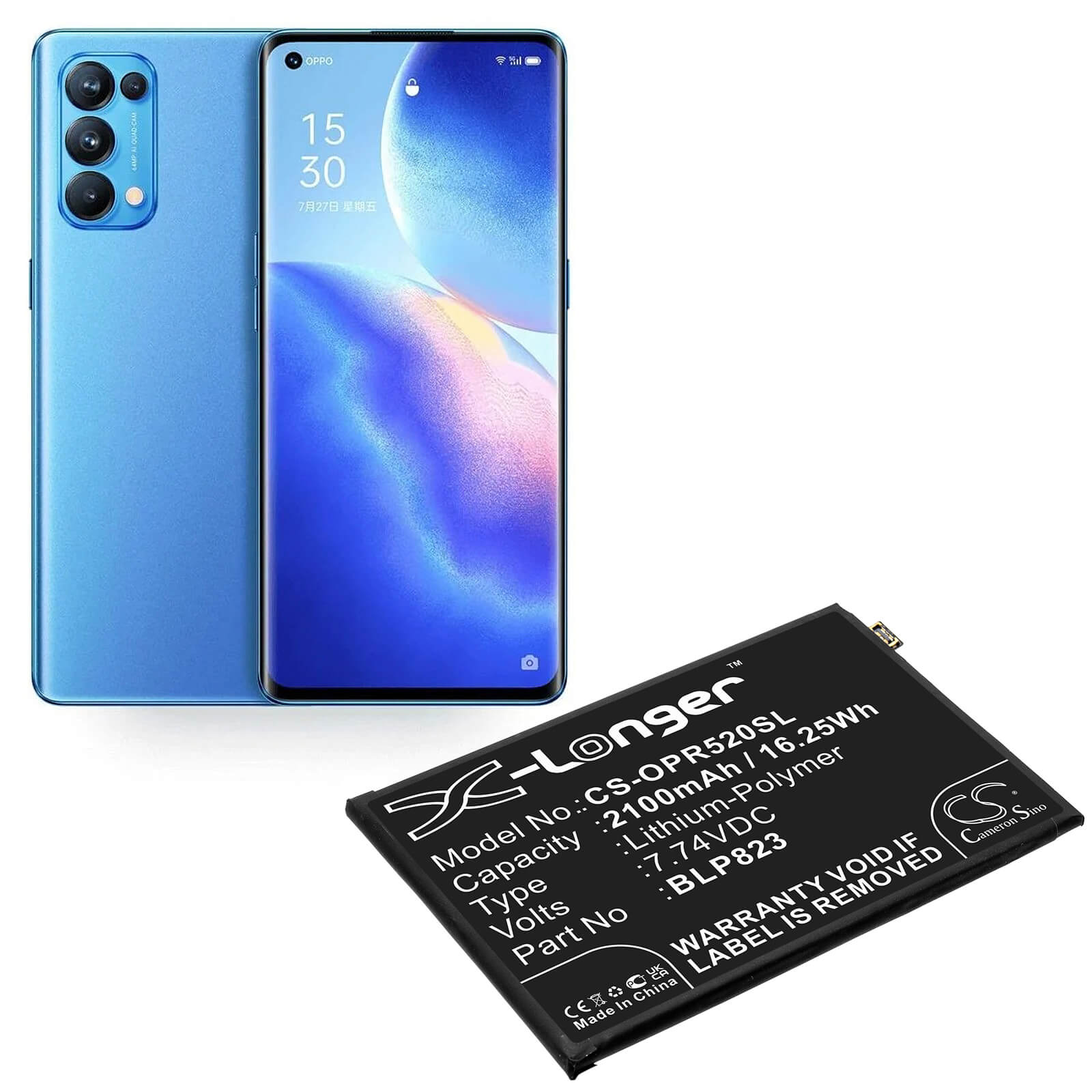 Li-Polymer Battery fits Oppo, Cph2201, Pdsm00 7.74V, 2100mAh / 16.25Wh Mobile & SmartPhone Cameron Sino Technology Limited