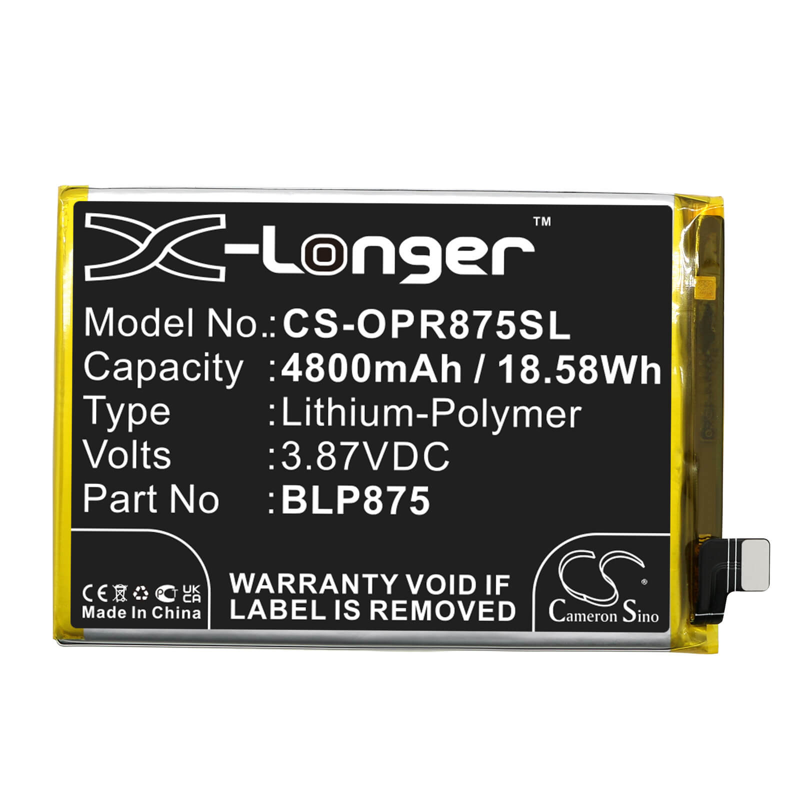 Li-Polymer Battery fits Oppo, Realme Narzo 50, Realme Q3s 3.87V, 4800mAh / 18.58Wh Mobile & SmartPhone Cameron Sino Technology Limited