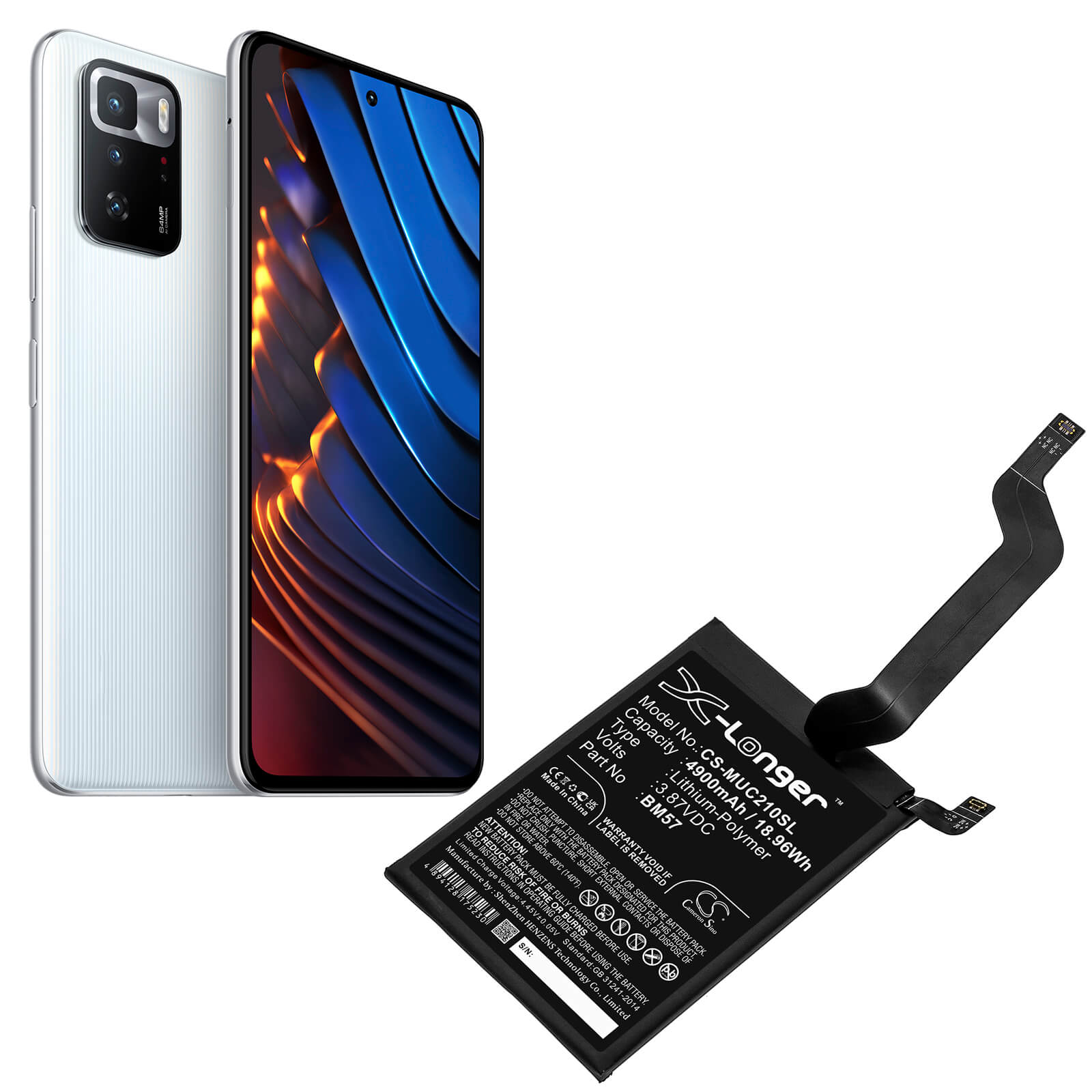 Li-Polymer Battery fits Poco, 21061110ag, X3 Gt 3.87V, 4900mAh / 18.96Wh Mobile & SmartPhone Cameron Sino Technology Limited