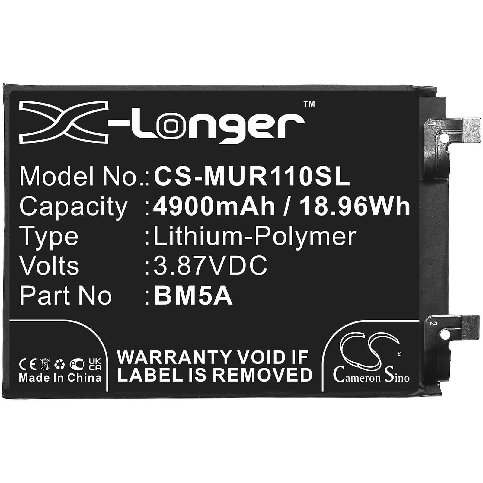 Li-Polymer Battery fits Redmi, 21091116c, 21091116i 3.87V, 4900mAh / 18.96Wh Mobile & SmartPhone Cameron Sino Technology Limited