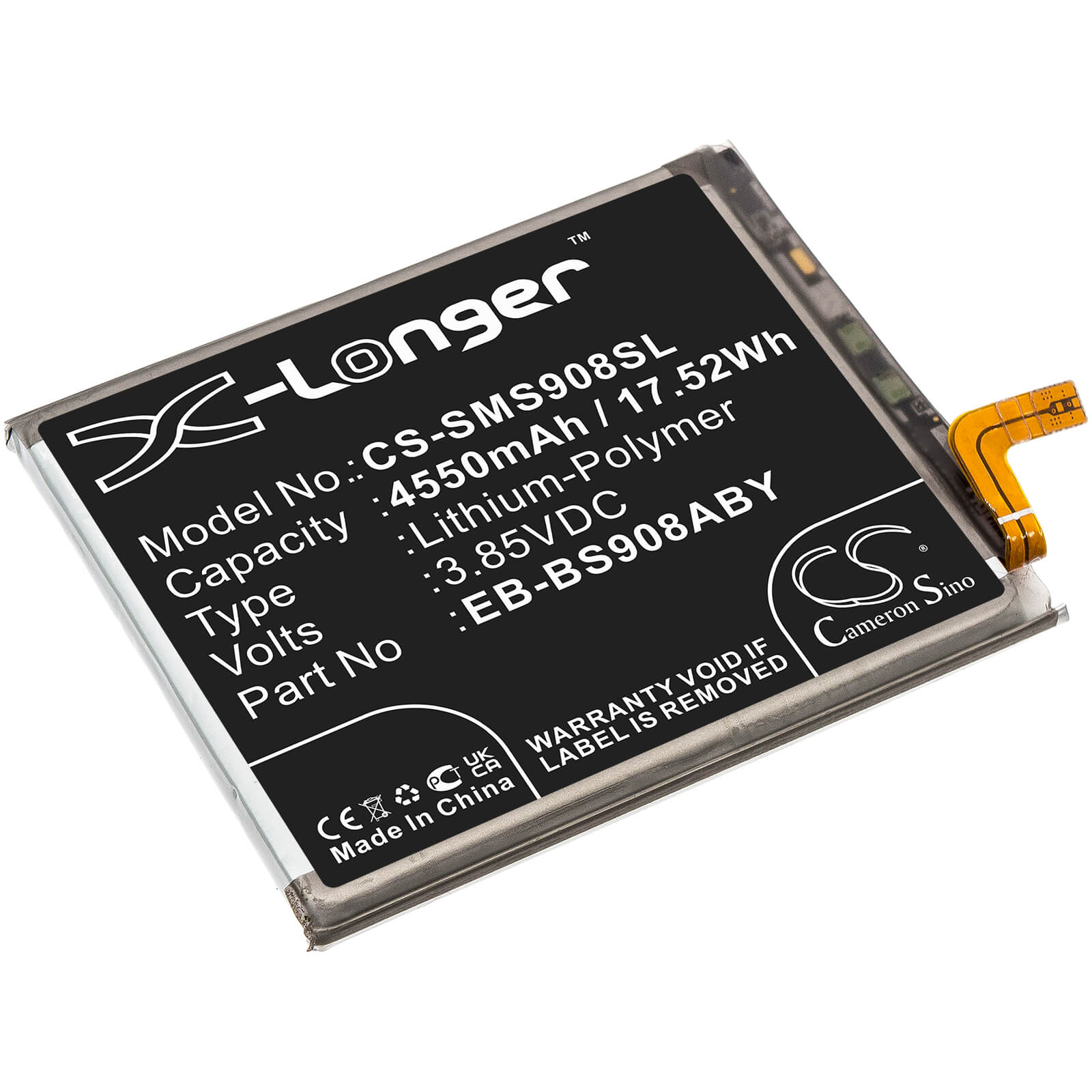 Li-Polymer Battery fits Samsung, Galaxy S22 Ultra 5g, Sm-s906w 3.85V, 4550mAh / 17.52Wh Mobile & SmartPhone Cameron Sino Technology Limited