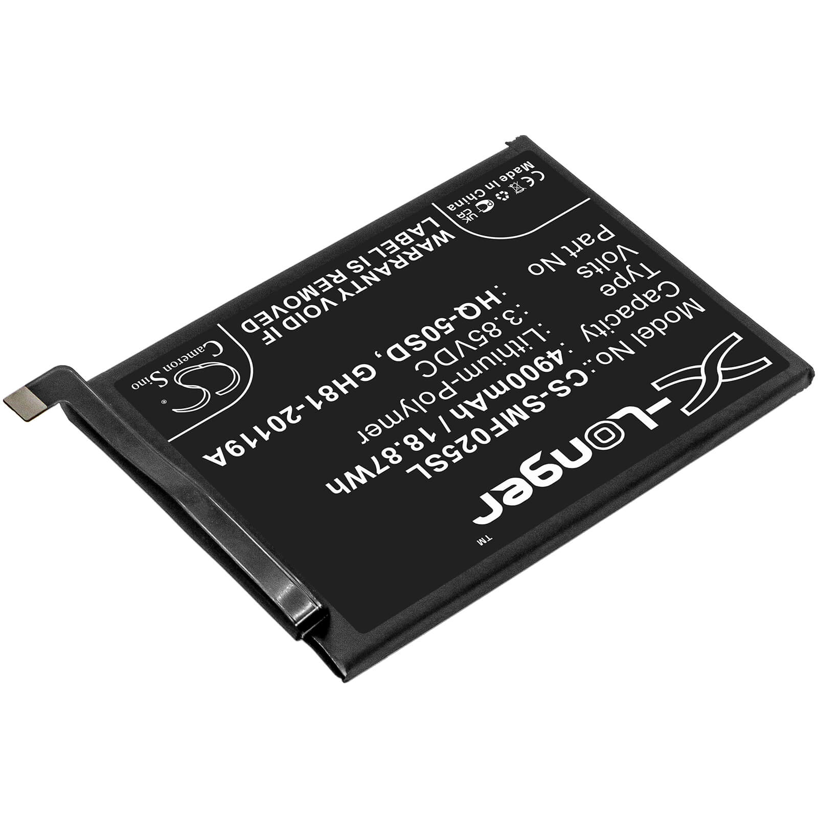 Li-Polymer Battery fits Samsung, Galaxy A02s, Galaxy A02s 2020 3.85V, 4900mAh / 18.87Wh Mobile & SmartPhone Cameron Sino Technology Limited
