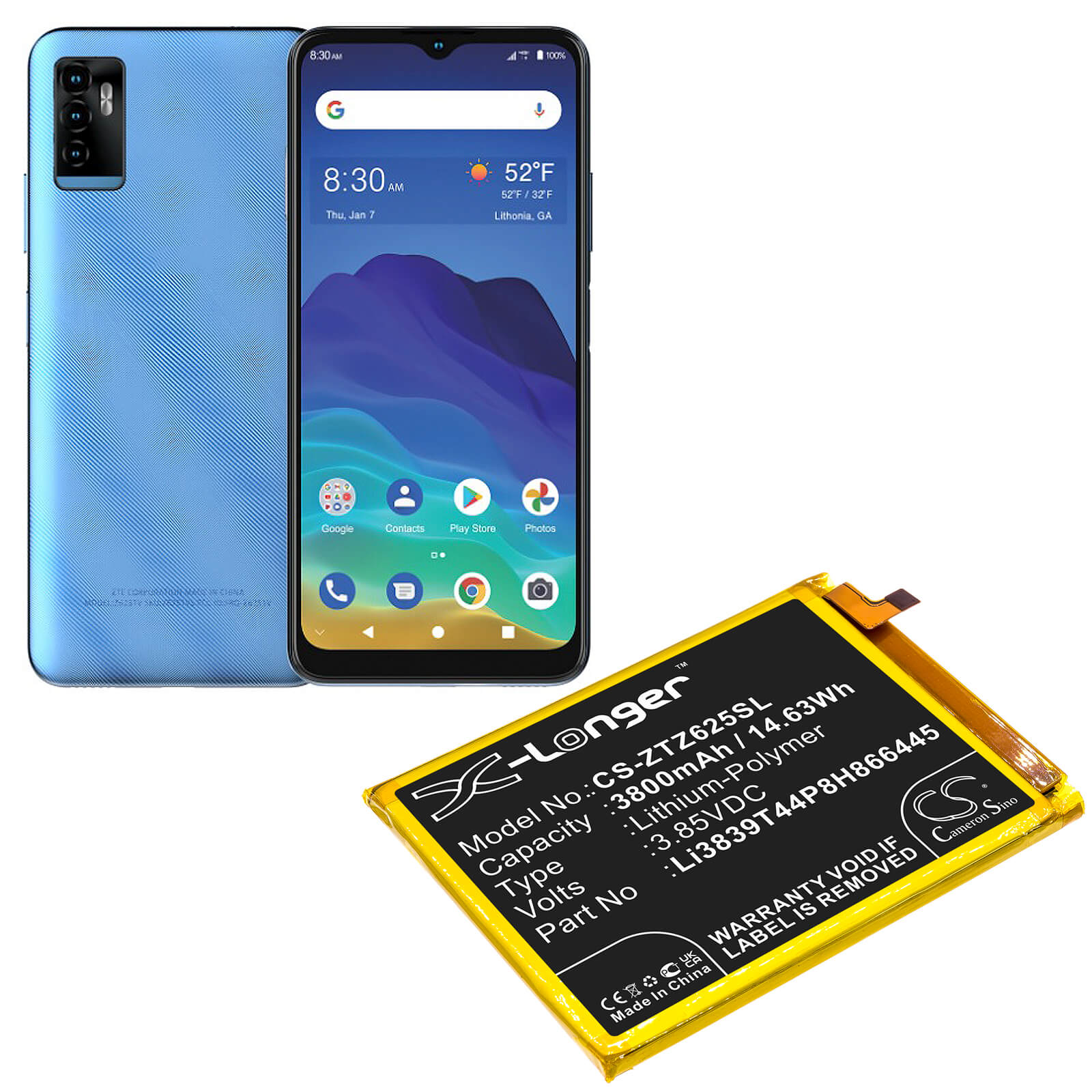 Li-Polymer Battery fits Zte, Blade 11 Prime 2020, Z6251vs 3.85V, 3800mAh / 14.63Wh Mobile & SmartPhone Cameron Sino Technology Limited