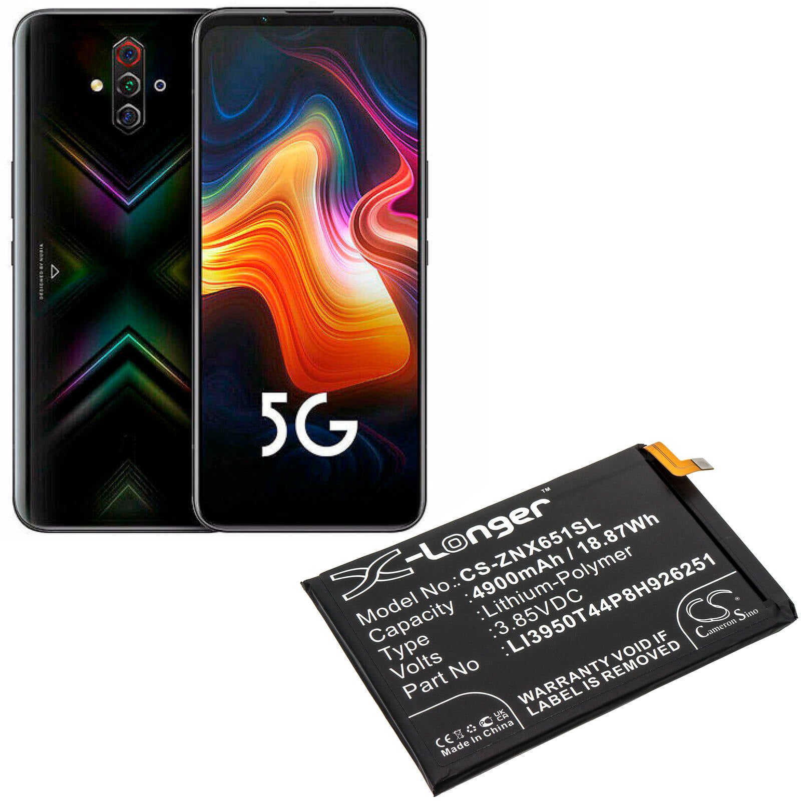 Li-Polymer Battery fits Zte, Nubia Play, Nubia Play 5g 3.85V, 4900mAh / 18.87Wh Mobile & SmartPhone Cameron Sino Technology Limited
