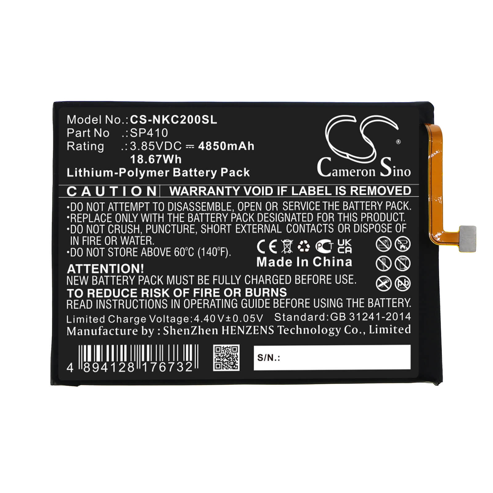 Li-Polymer Battery fits Nokia, C20 Plus, Ta-1380 3.85V, 4850mAh / 18.67Wh Mobile & SmartPhone Cameron Sino Technology Limited