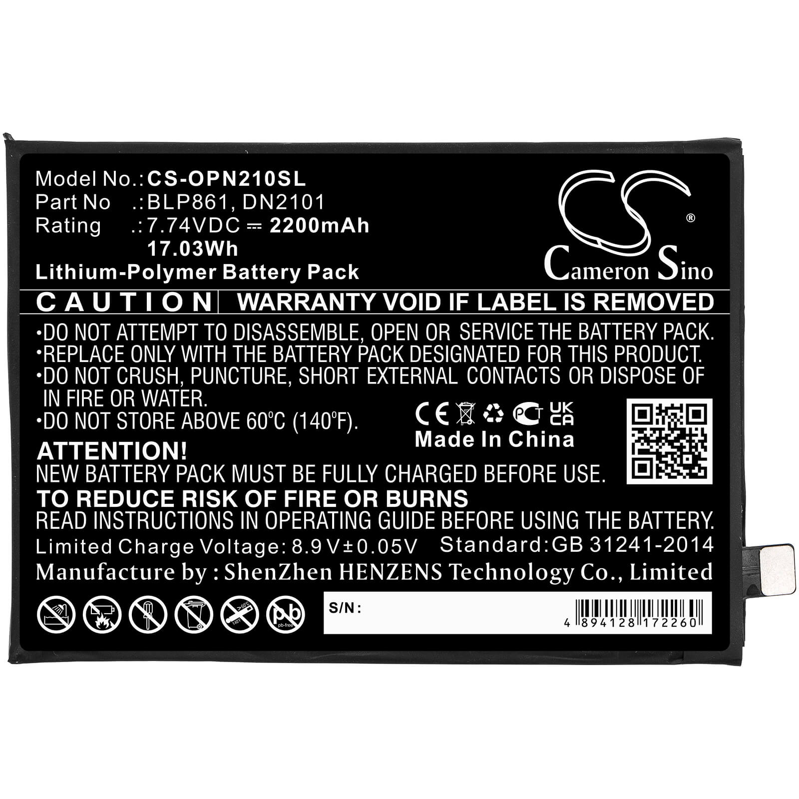 Li-Polymer Battery fits Oneplus, 9rt 5g, Eb2101 7.74V, 2200mAh / 17.03Wh Mobile & SmartPhone Cameron Sino Technology Limited