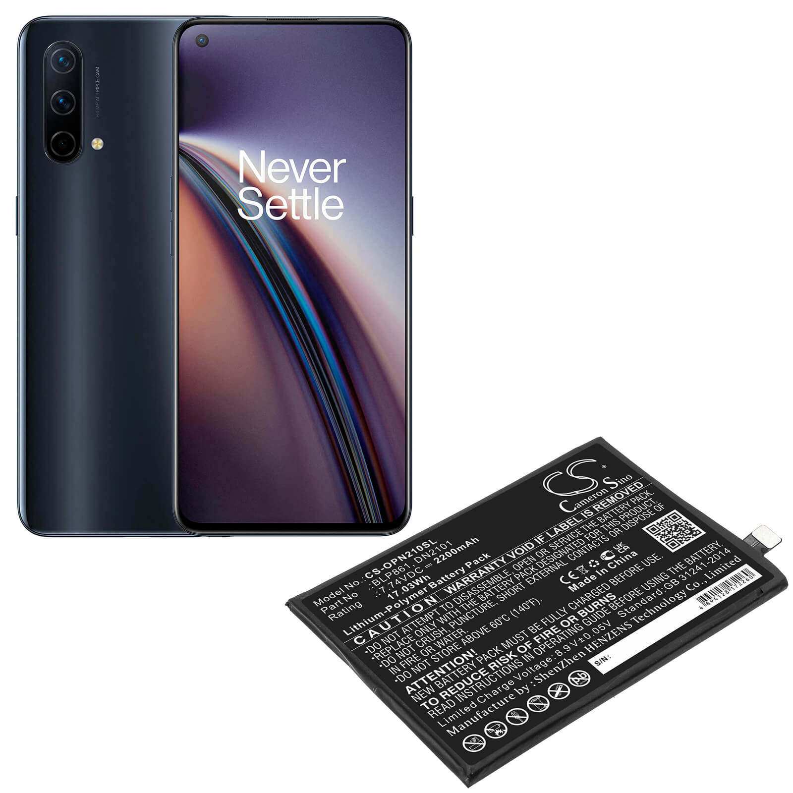 Li-Polymer Battery fits Oneplus, 9rt 5g, Eb2101 7.74V, 2200mAh / 17.03Wh Mobile & SmartPhone Cameron Sino Technology Limited