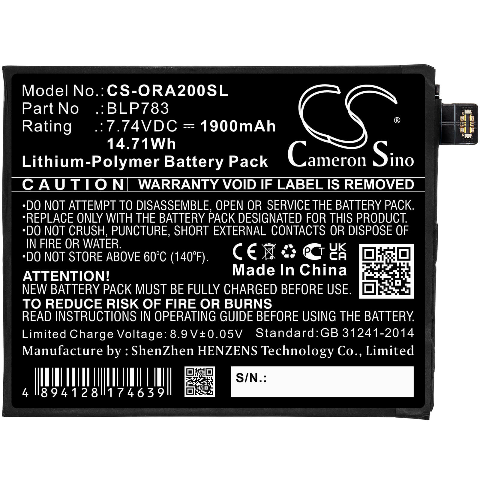 Li-Polymer Battery fits Oppo, Ace2 2020, Pdhm00 7.74V, 1900mAh / 14.71Wh Mobile & SmartPhone Cameron Sino Technology Limited