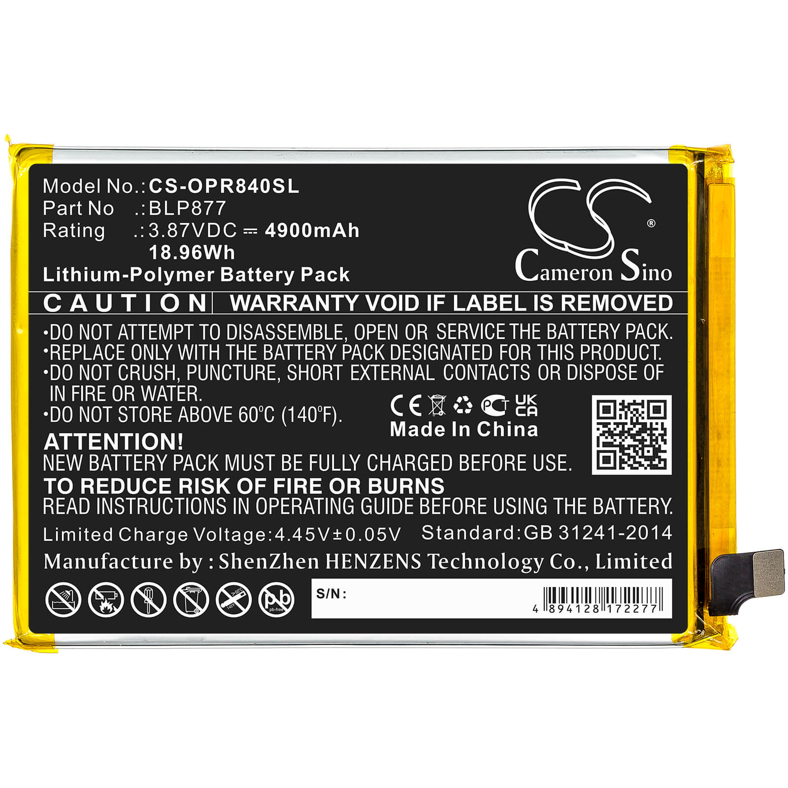 Li-Polymer Battery fits Oppo, Realme 8i 3.87V, 4900mAh / 18.96Wh Mobile & SmartPhone Cameron Sino Technology Limited