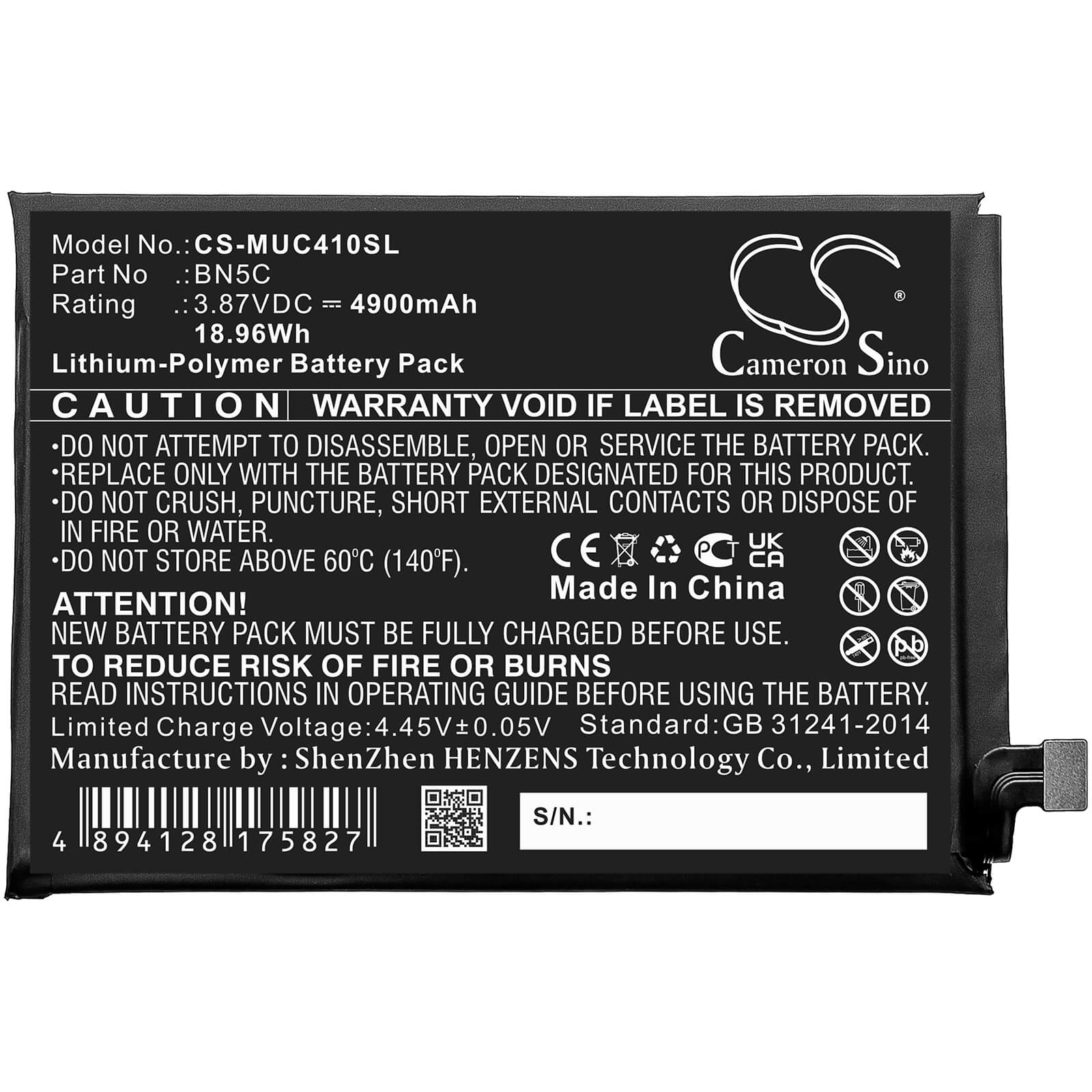 Li-Polymer Battery fits Poco, 21091116ag, M4 Pro 5g 3.87V, 4900mAh / 18.96Wh Mobile & SmartPhone Cameron Sino Technology Limited