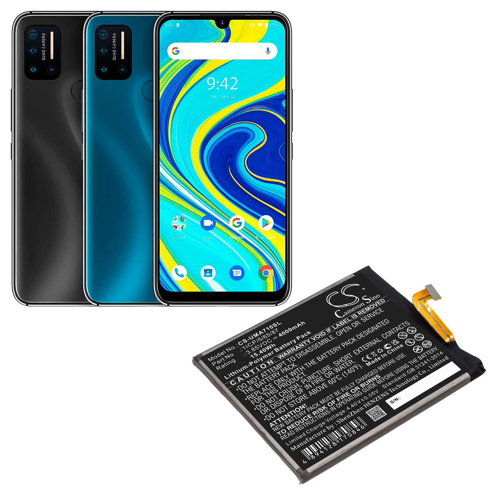 Li-Polymer Battery fits Umi, Umidigi A7 Pro 3.85V, 4000mAh / 15.40Wh Mobile & SmartPhone Cameron Sino Technology Limited