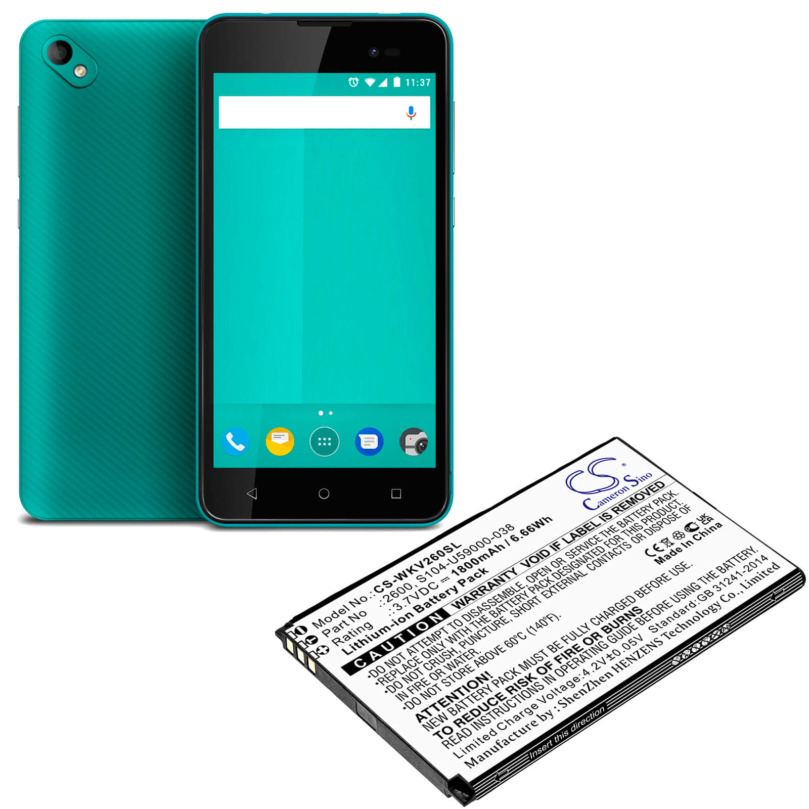 Li-ion Battery fits Wiko, Sunny 2 Plus, V2600 3.7V, 1800mAh / 6.66Wh Mobile & SmartPhone Cameron Sino Technology Limited