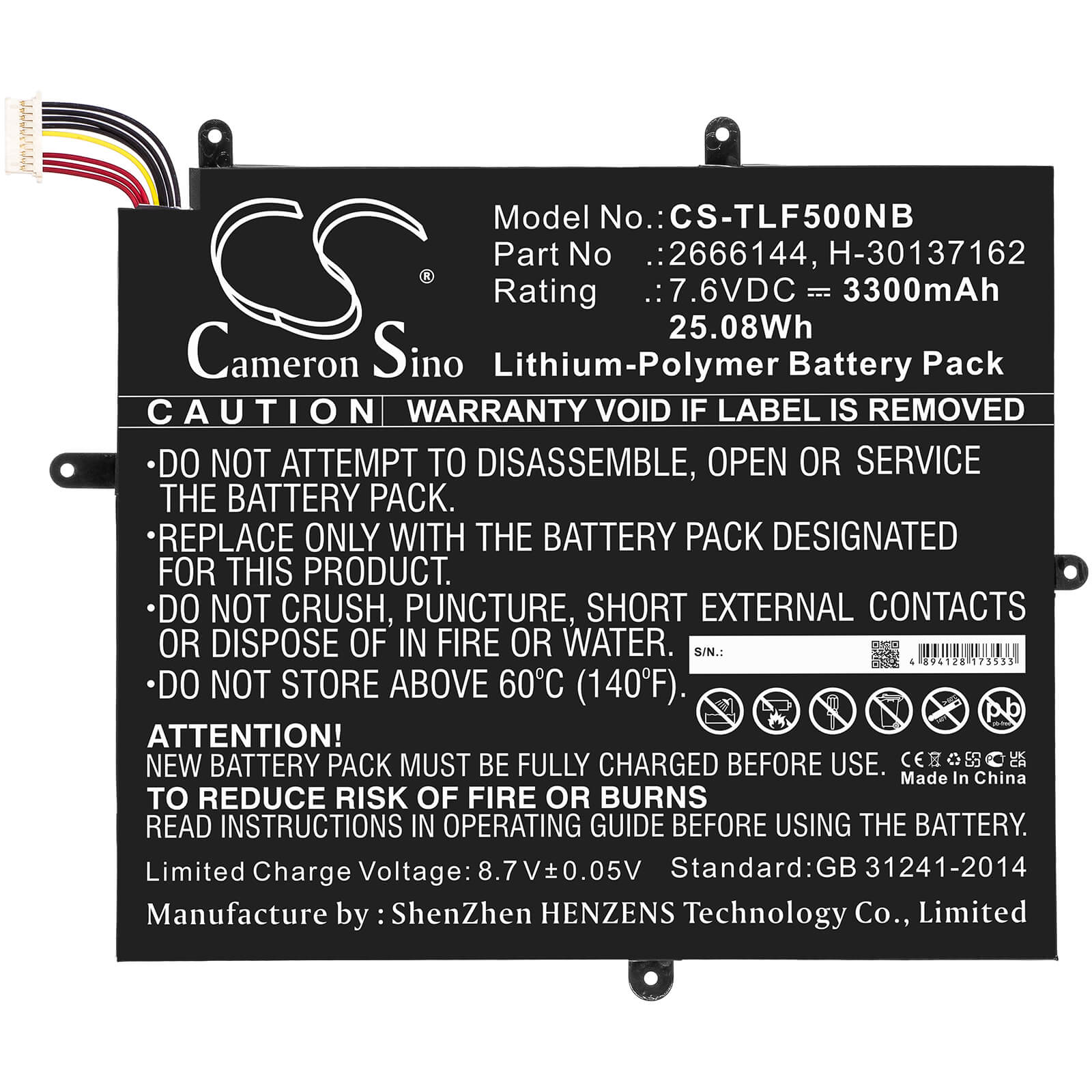 Li-Polymer Battery fits Jumper, Ezbook X1 7.6V, 3300mAh / 25.08Wh Notebook & Laptop Cameron Sino Technology Limited