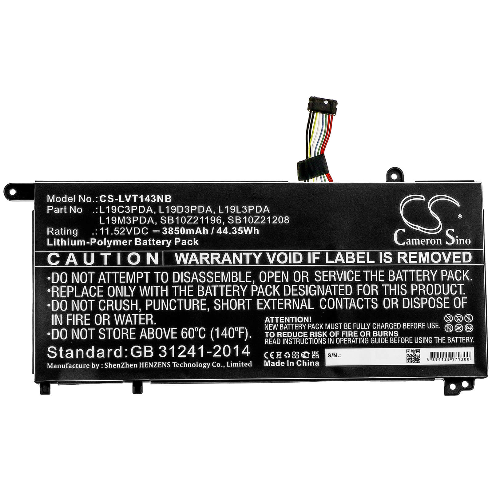 Li-Polymer Battery fits Lenovo, Fru Tp1415 Lg, Thinkbook 14 G2 Itl 11.52V, 3850mAh / 44.35Wh Notebook & Laptop Cameron Sino Technology Limited