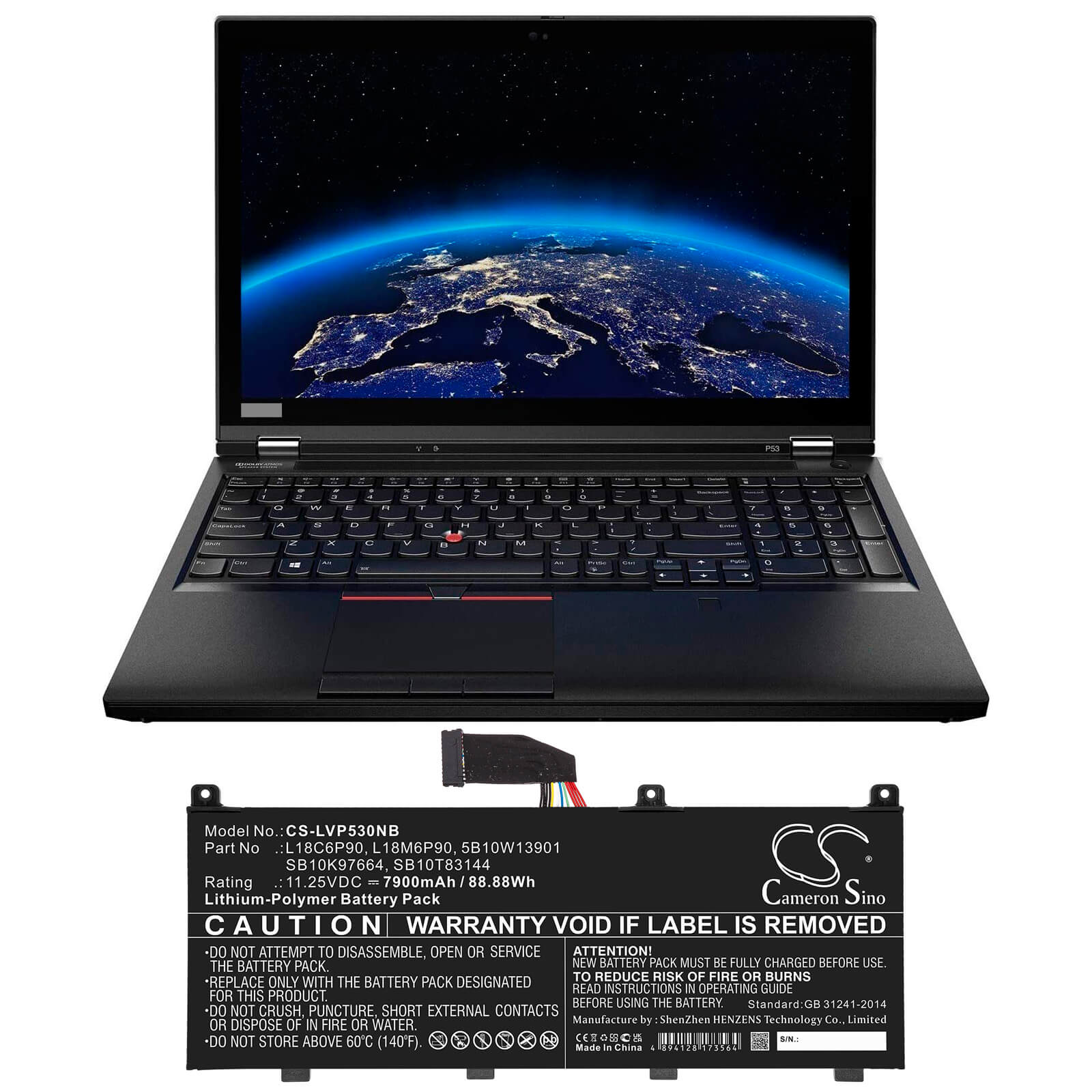 Li-Polymer Battery fits Lenovo, Thinkpad P53, Thinkpad P53 20qna00tcd 11.25V, 7900mAh / 88.88Wh Notebook & Laptop Cameron Sino Technology Limited