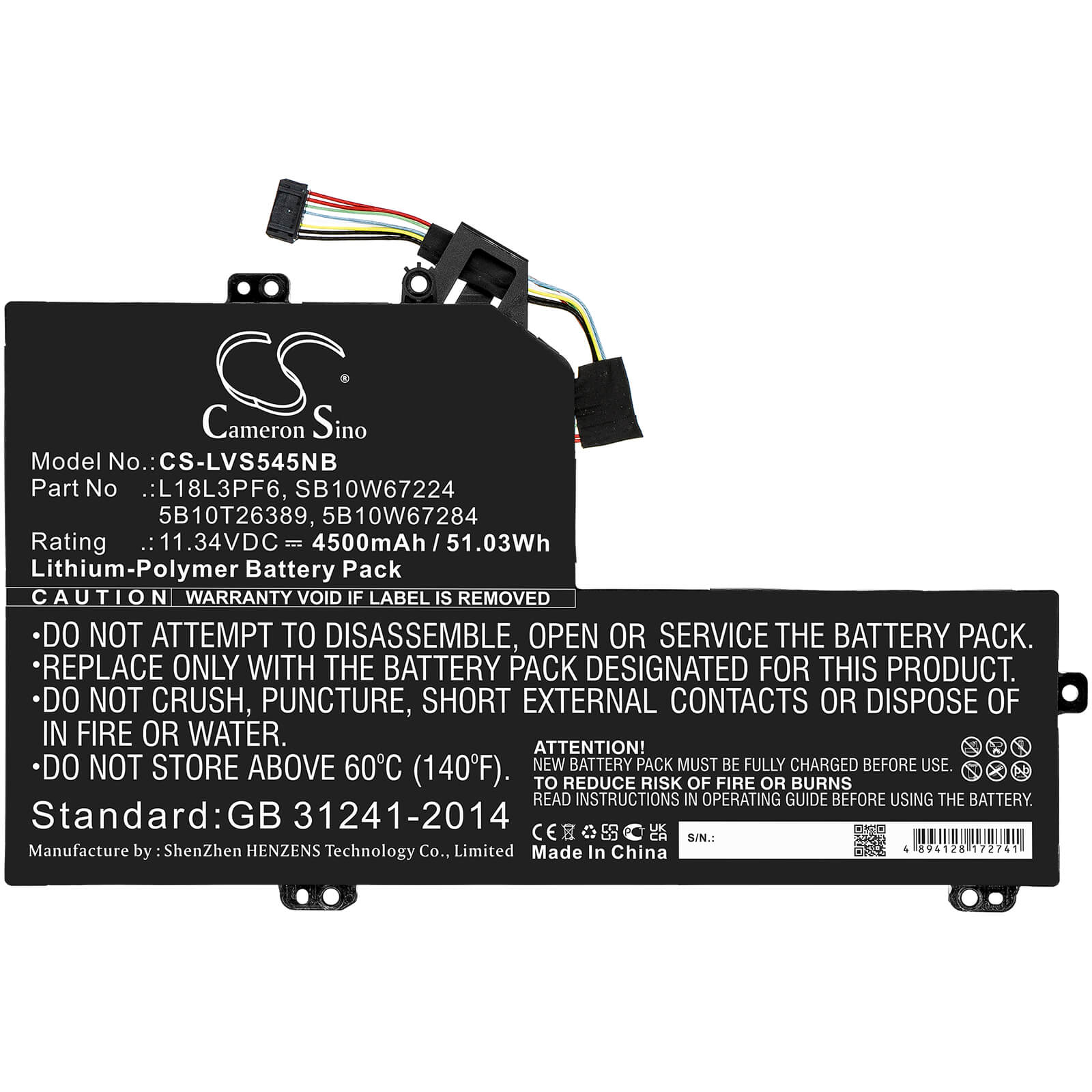 Li-Polymer Battery fits Lenovo, Ideapad S540-15iwl, Ideapad S540-15iwl Gtx 11.34V, 4500mAh / 51.03Wh Notebook & Laptop Cameron Sino Technology Limited