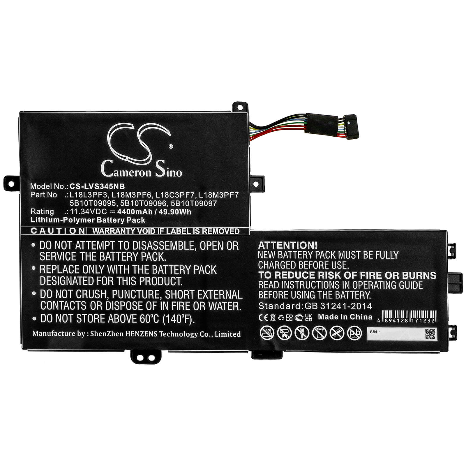 Li-Polymer Battery fits Lenovo, Ideapad C340 15, Ideapad C340-15iil 81xj0047au 11.34V, 4400mAh / 49.90Wh Notebook & Laptop Cameron Sino Technology Limited