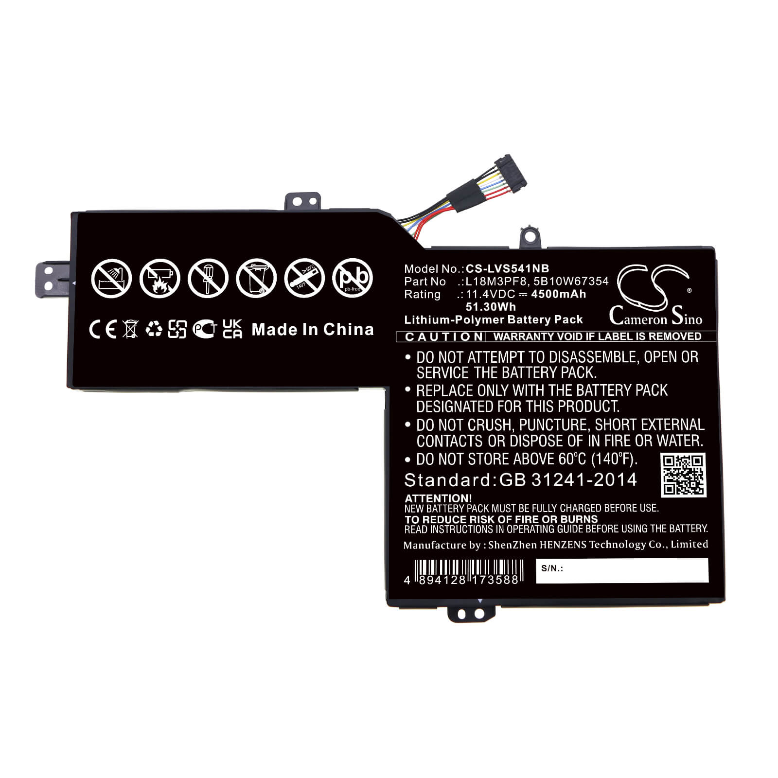Li-Polymer Battery fits Lenovo, Ideapad S540 15, Ideapad S540-15iml 11.4V, 4500mAh / 51.30Wh Notebook & Laptop Cameron Sino Technology Limited