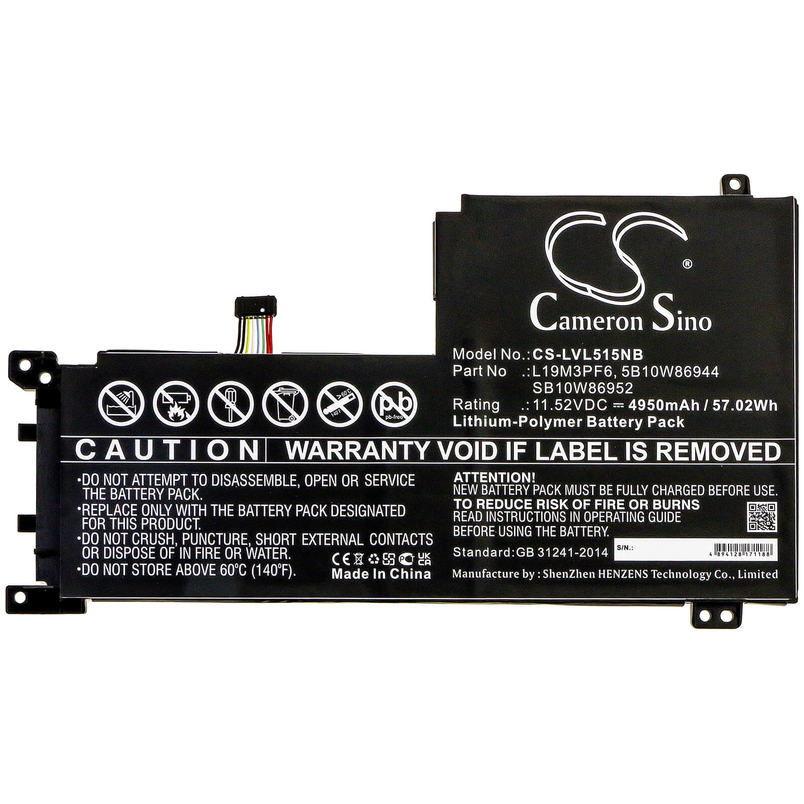 Li-Polymer Battery fits Lenovo, Ideapad 5-15iil05, Ideapad 5-15iil05 81y 11.52V, 4950mAh / 57.02Wh Notebook & Laptop Cameron Sino Technology Limited