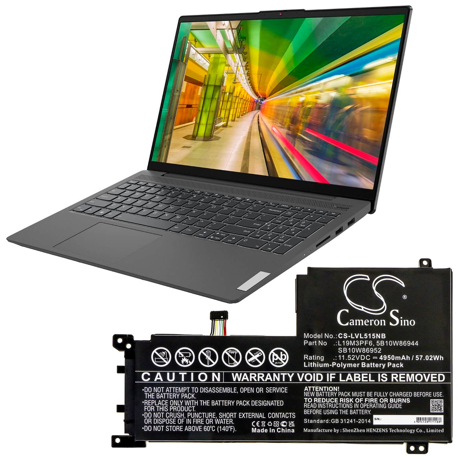 Li-Polymer Battery fits Lenovo, Ideapad 5-15iil05, Ideapad 5-15iil05 81y 11.52V, 4950mAh / 57.02Wh Notebook & Laptop Cameron Sino Technology Limited