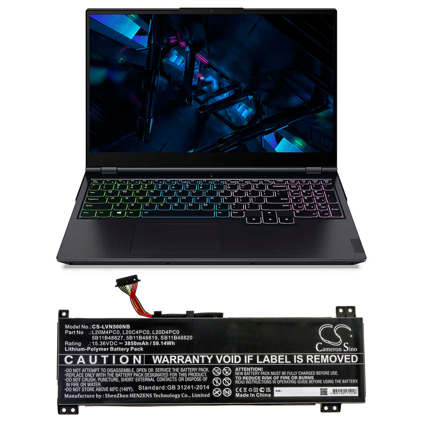 Li-Polymer Battery fits Lenovo, Ideapad Gaming 3-15ach6, Legion 5-15ach6 15.36V, 3850mAh / 59.14Wh Notebook & Laptop Cameron Sino Technology Limited